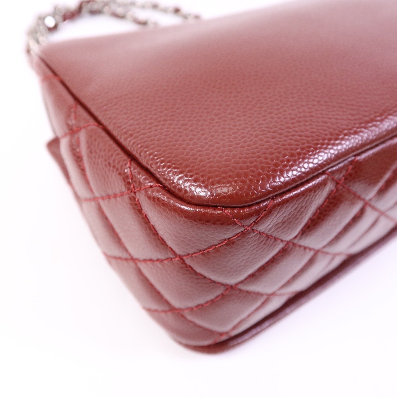 CHANEL 牛皮皮革Chain Shoulder Bag銀扣鏈帶肩背袋