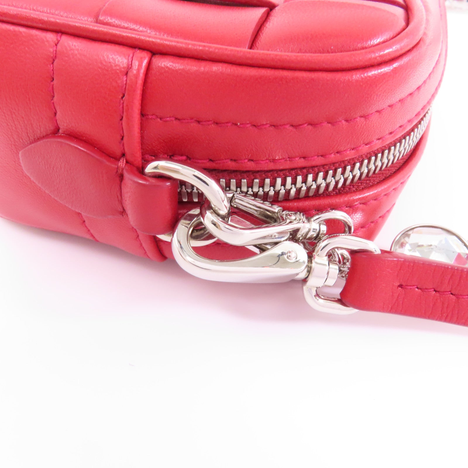 Miu Miu 【激減優惠】羊皮皮革Crystal Chain Shoulder Bag銀扣肩背袋紅色