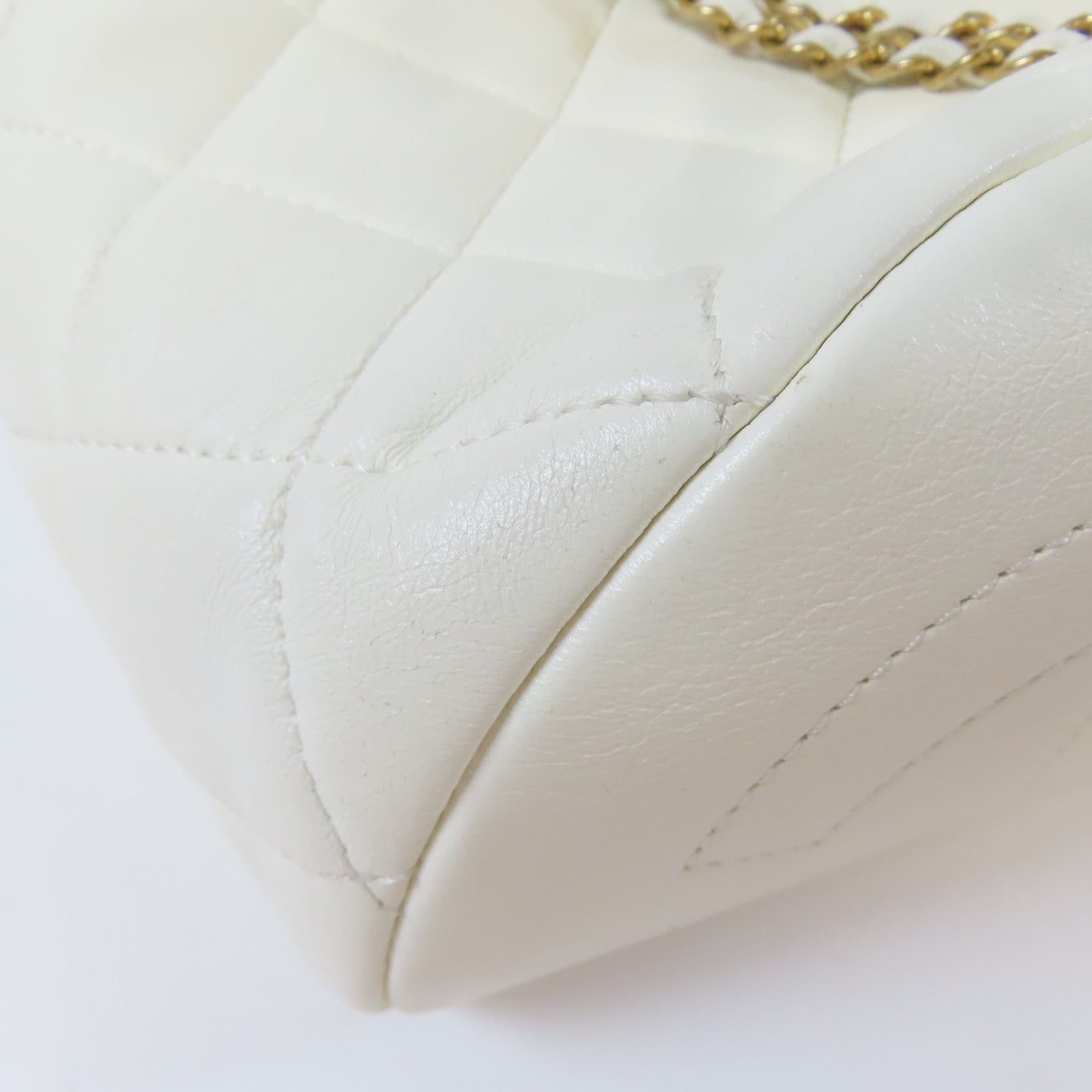 CHANEL 【激減優惠】菱格牛皮皮革2 Way Chain Shoulder Bag金扣鏈帶手挽肩背兩用袋白色