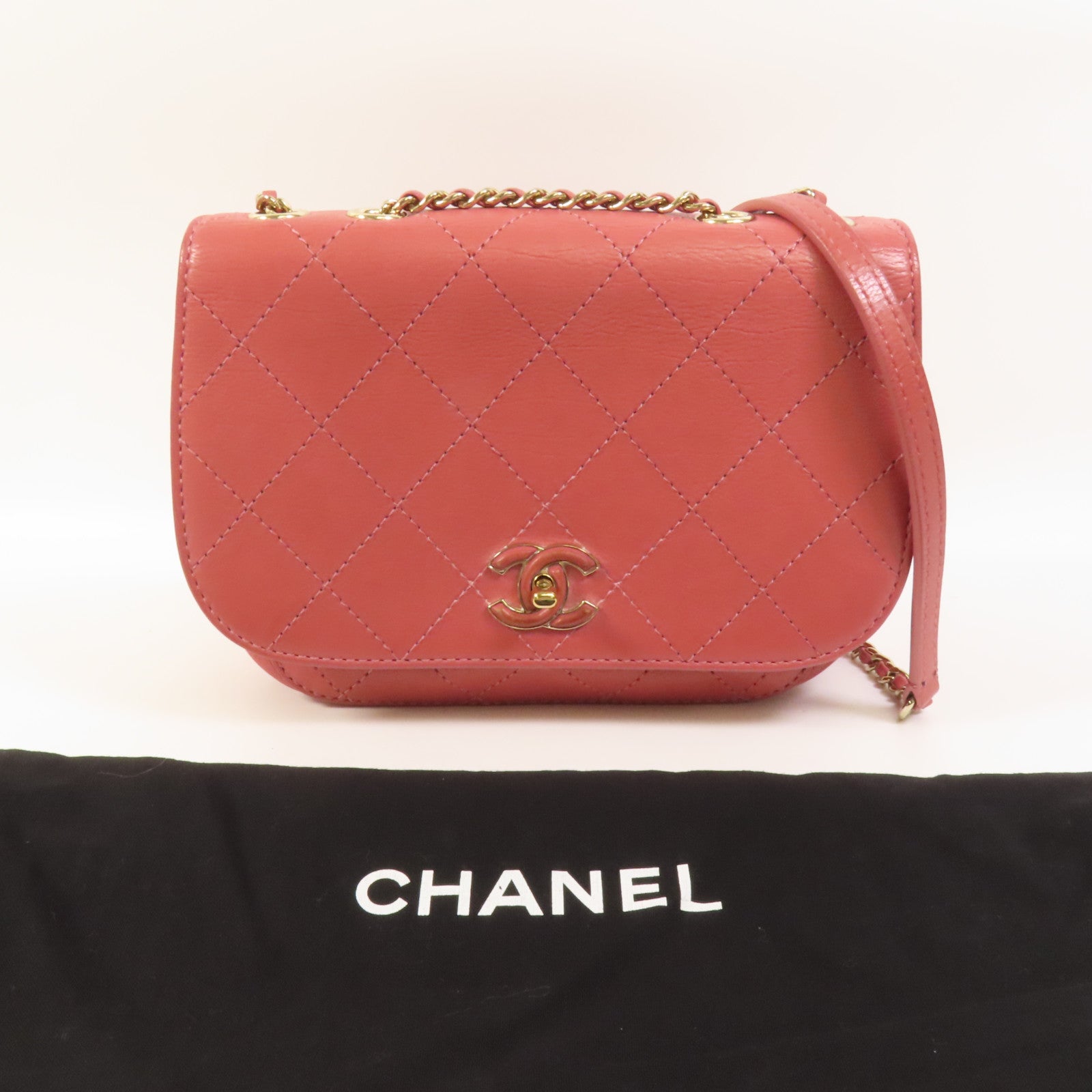 CHANEL 牛皮皮革Chain Shoulder金扣肩背袋