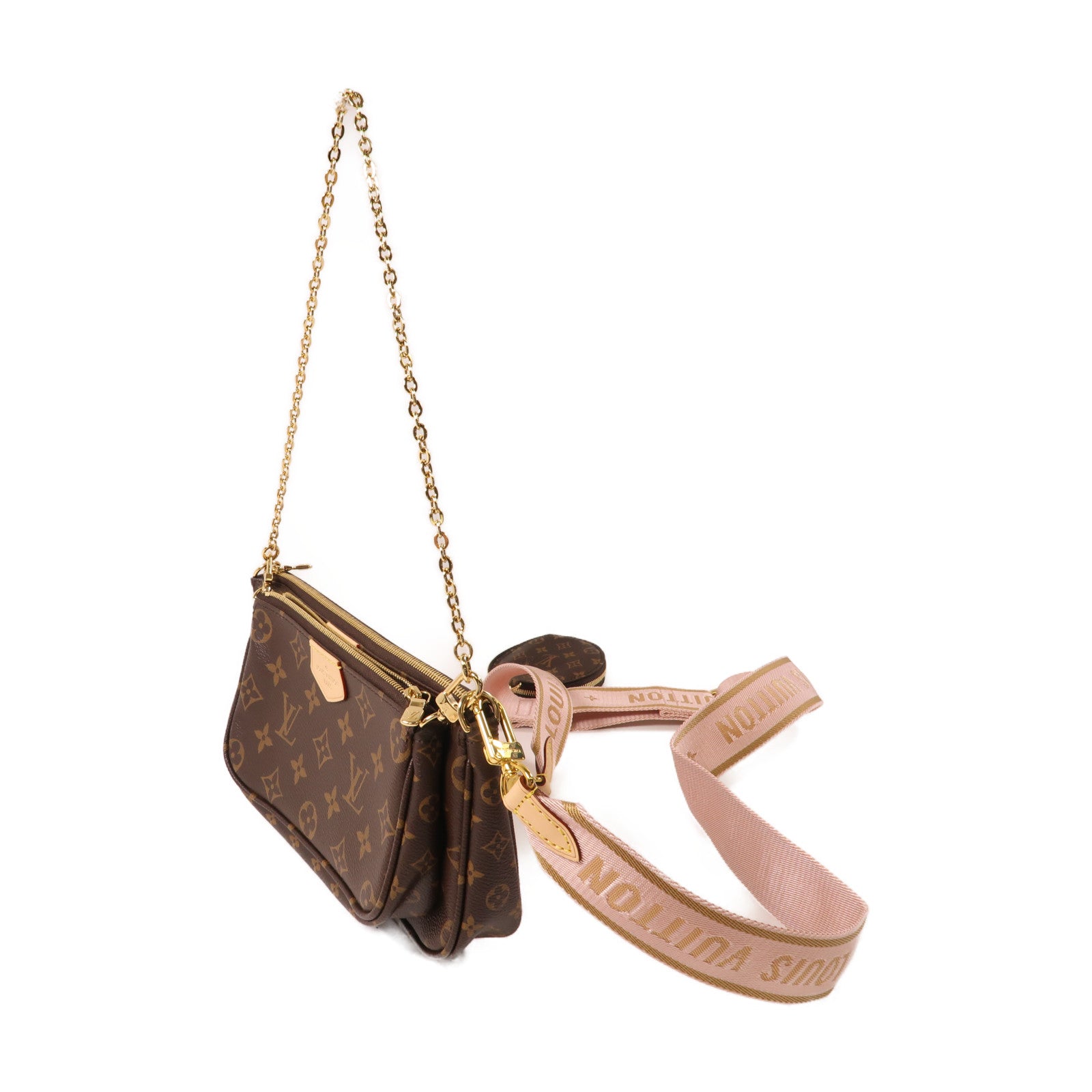 LOUIS VUITTON Monogram Multi Pochette Accessoires金扣手挽肩背兩用袋啡色