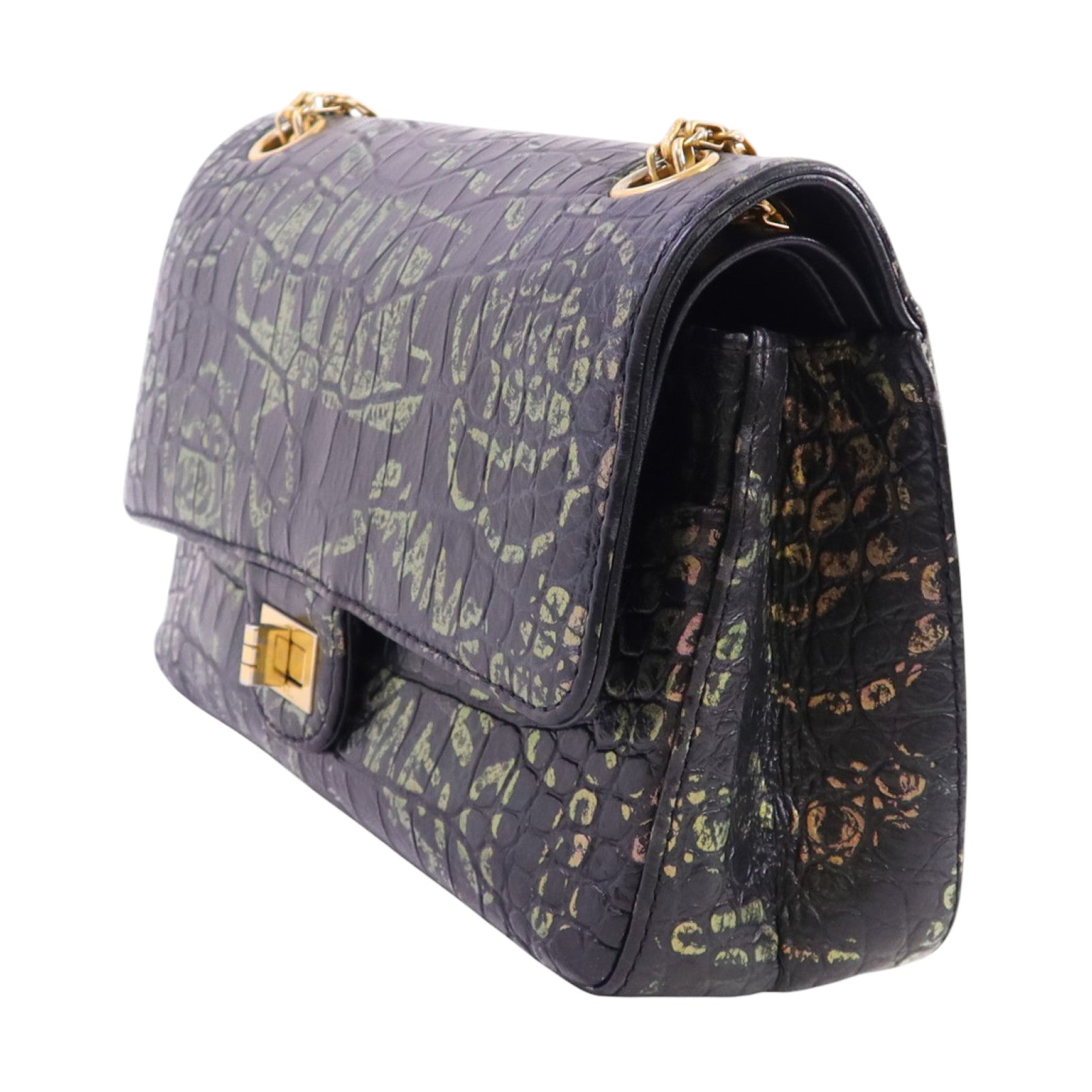 CHANEL 牛皮皮革2.55 Graffiti Reissue金扣鏈帶肩背袋