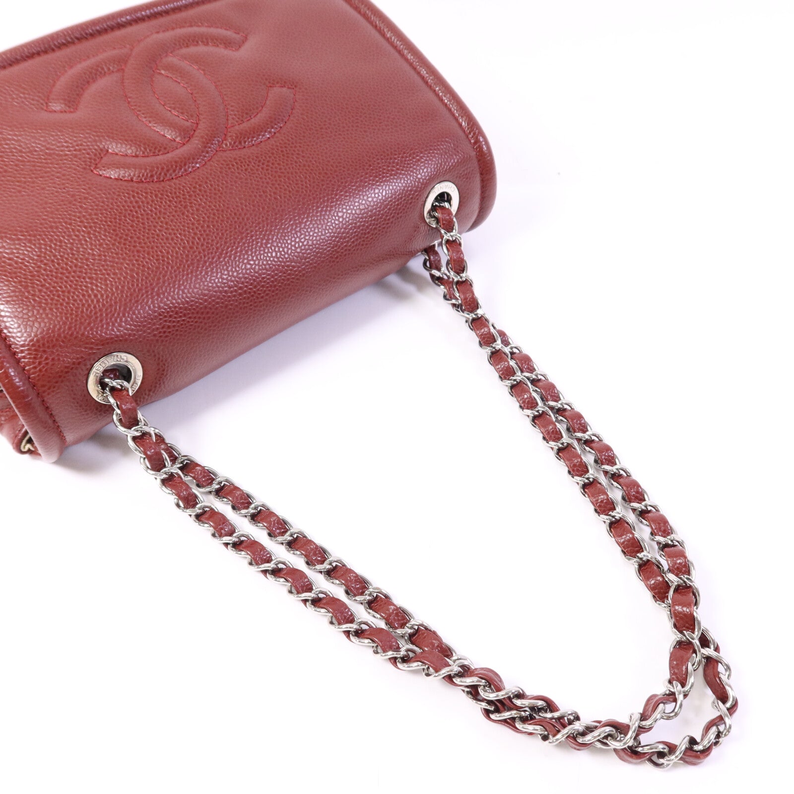 CHANEL 牛皮皮革Chain Shoulder Bag銀扣鏈帶肩背袋