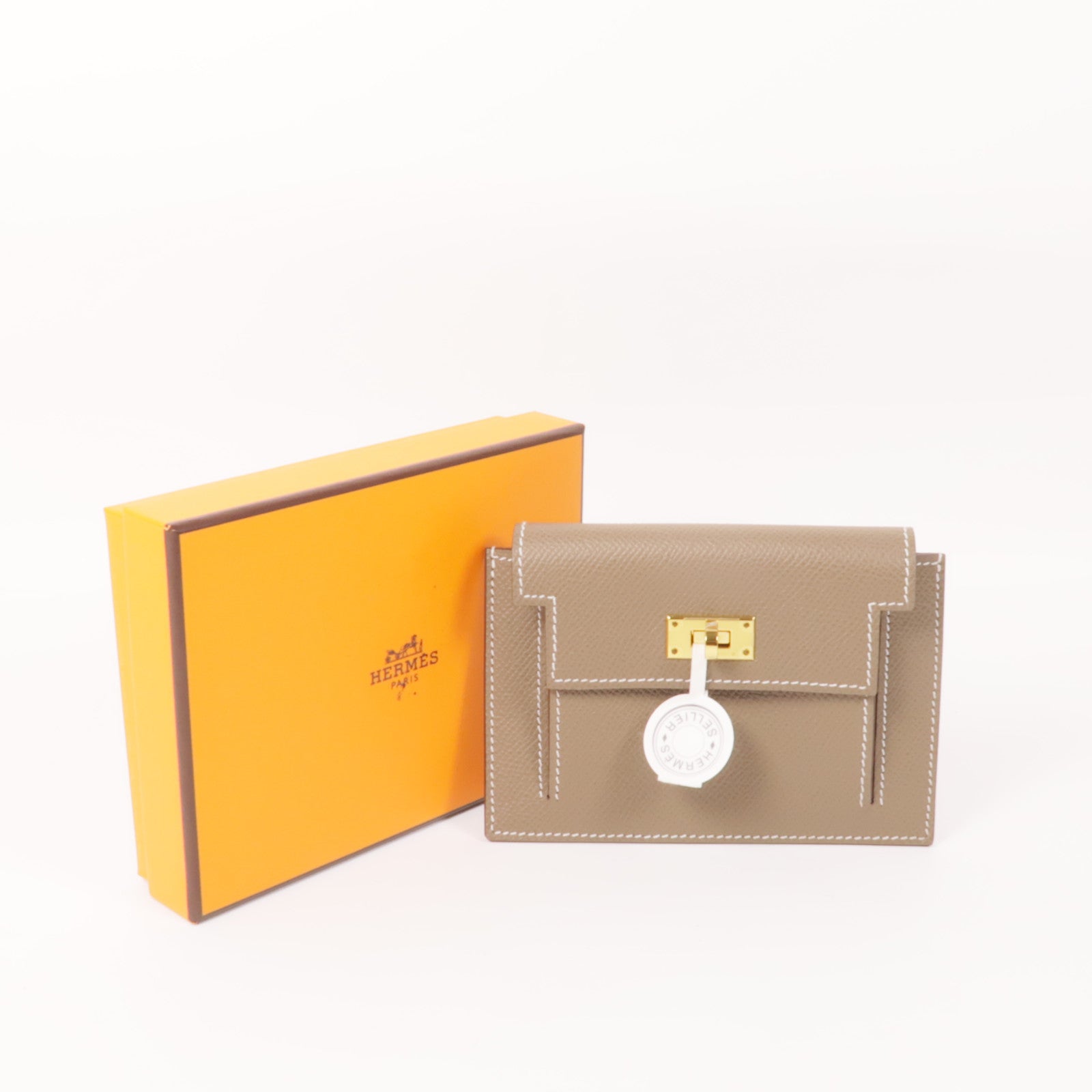 HERMES Epsom皮革Kelly Pocket金扣零錢包Etoupe