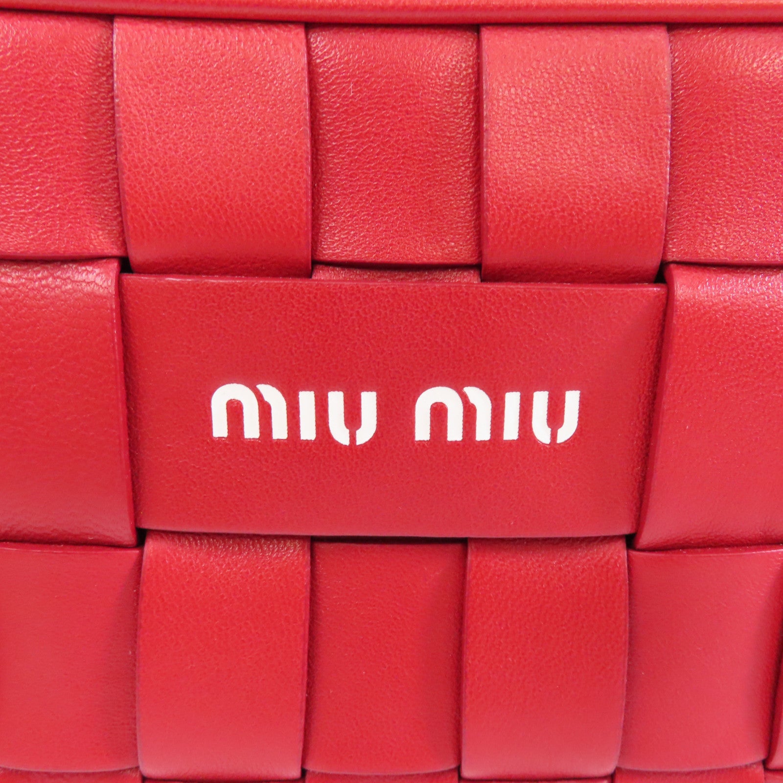 Miu Miu 【激減優惠】羊皮皮革Crystal Chain Shoulder Bag銀扣肩背袋紅色