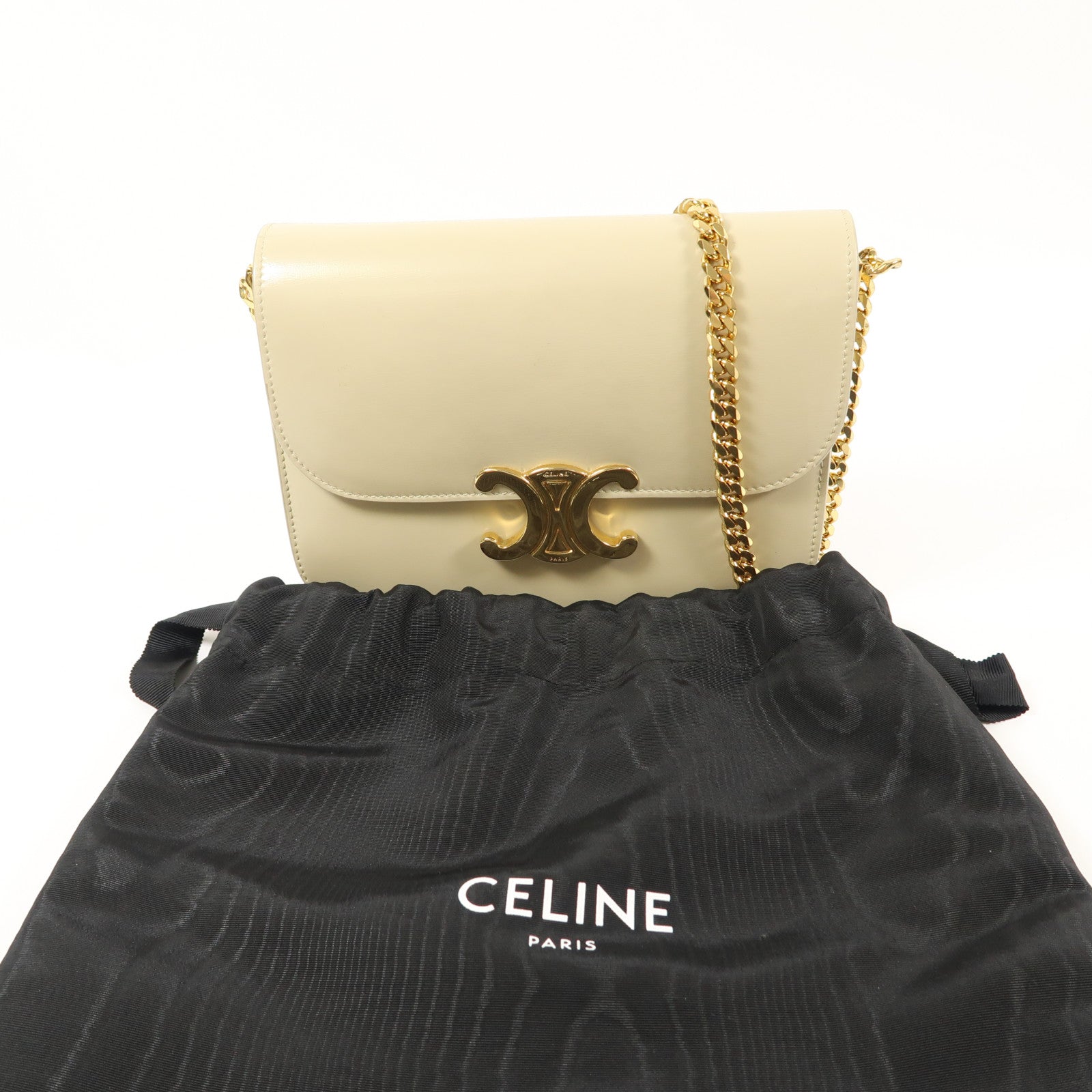 CELINE 牛皮皮革Teen Triomphe In Shiny金扣鏈帶肩背袋