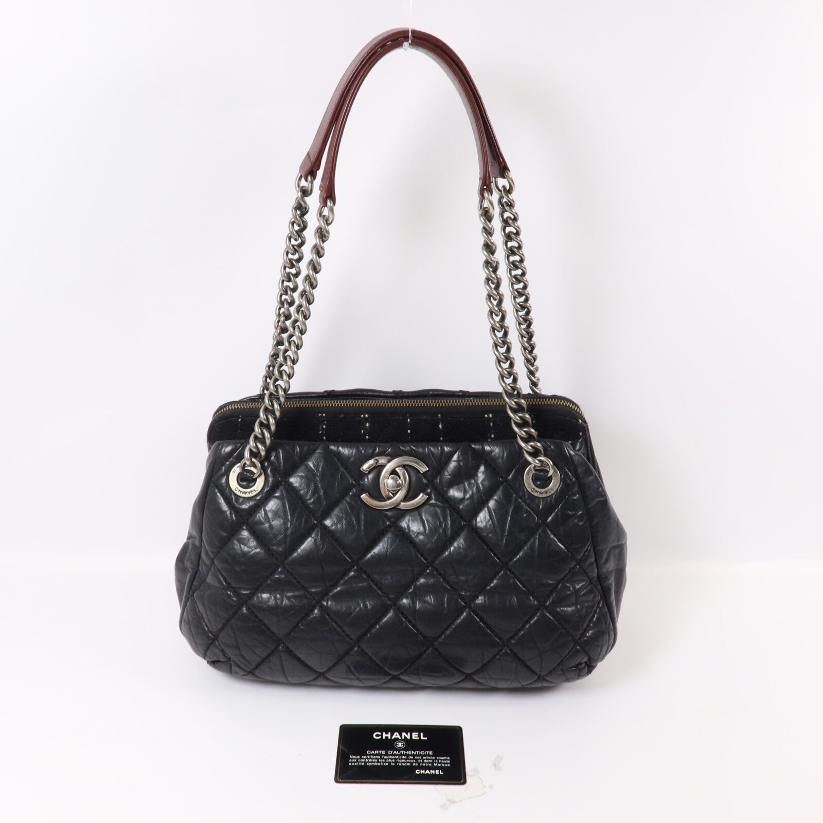 CHANEL 牛皮皮革/Tweed Chain Shoulder鏈帶肩背袋