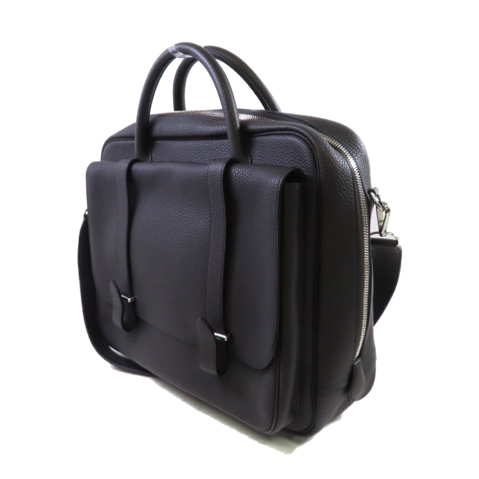 HERMES 【激減優惠】Clemence皮革Steve Meeting II 35 2Way Shoulder Bag銀扣手挽肩背兩用袋8P Plomb/鉛灰色