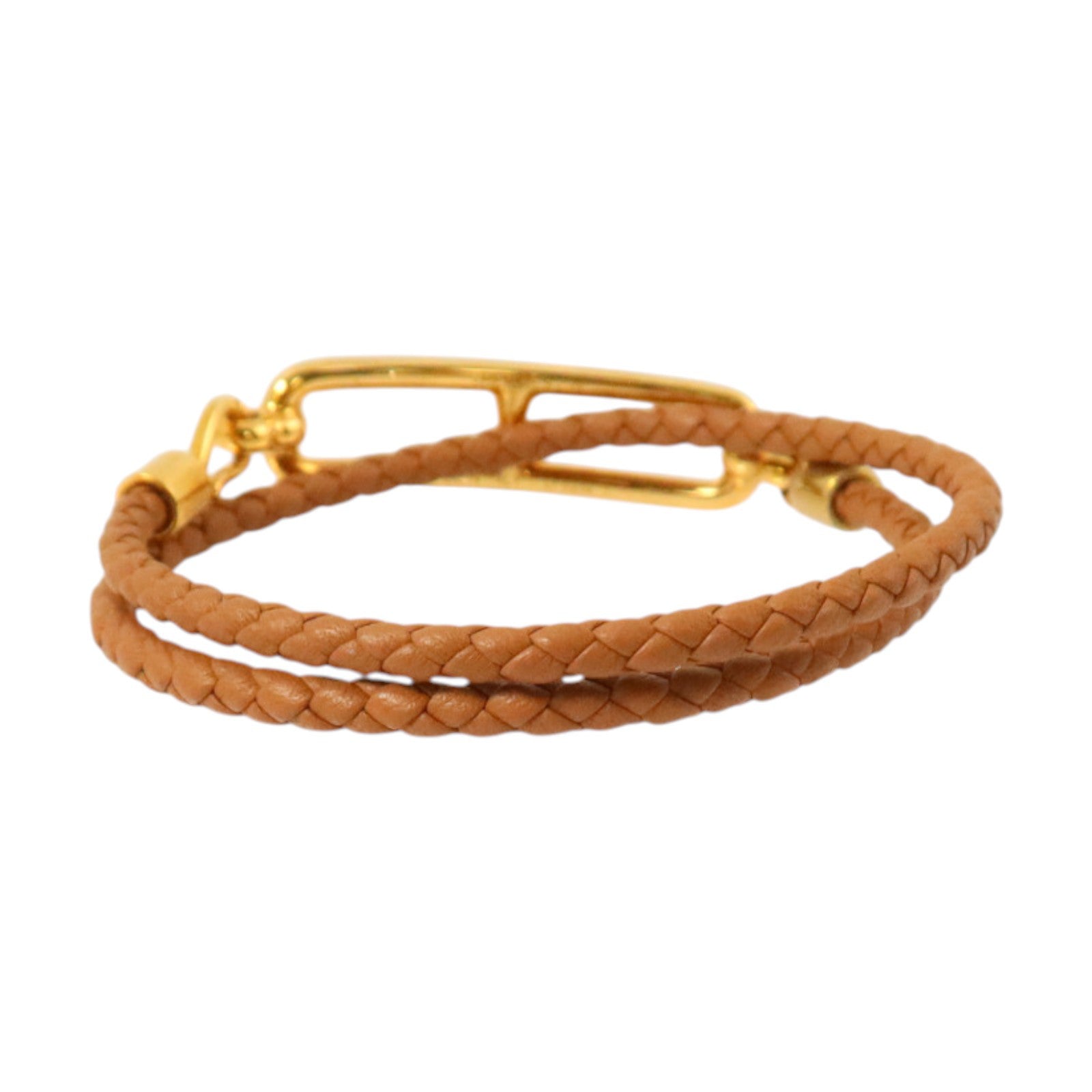 HERMES Swift皮革/金屬Roulis Double Bracelet金扣手鏈Gold