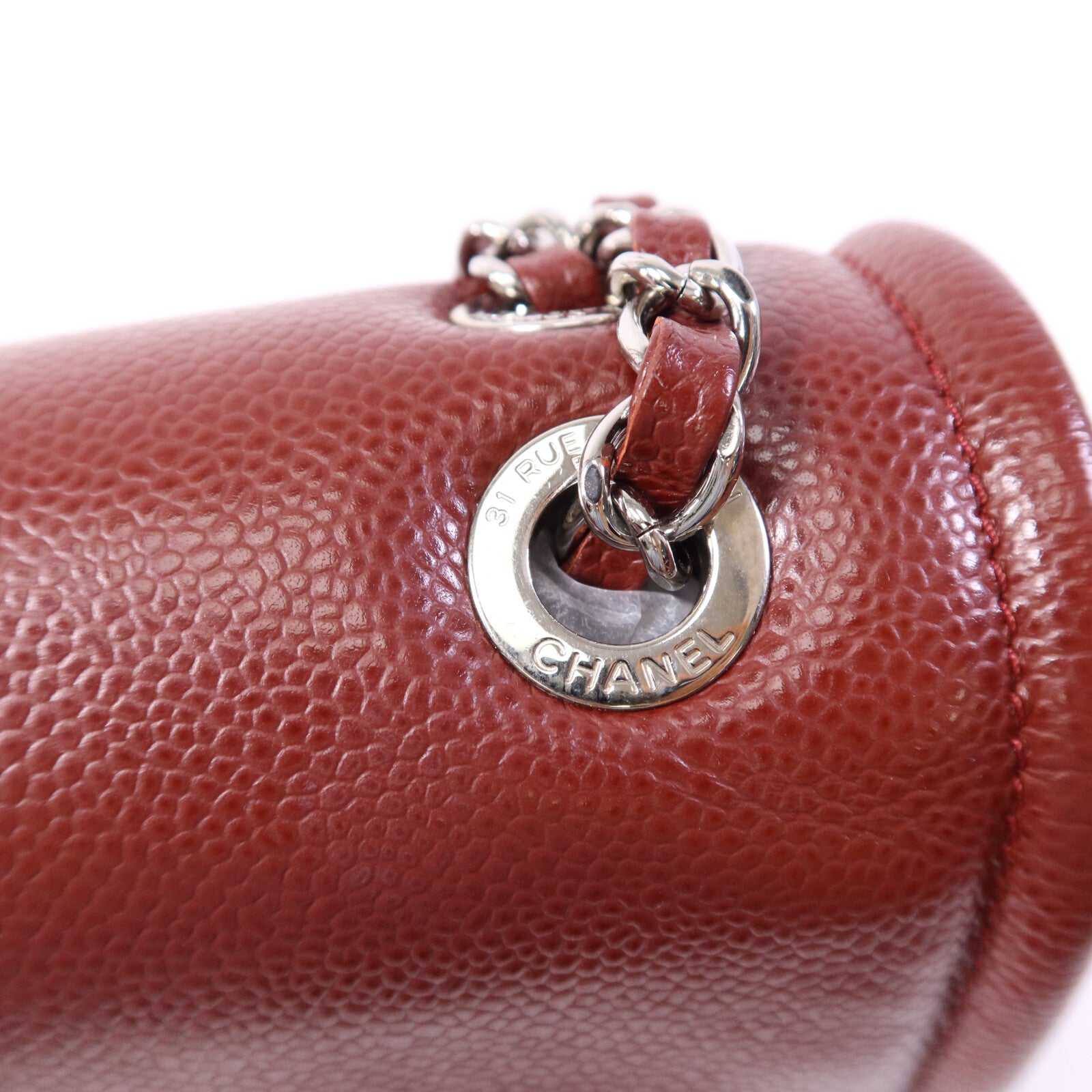CHANEL 牛皮皮革Chain Shoulder Bag銀扣鏈帶肩背袋
