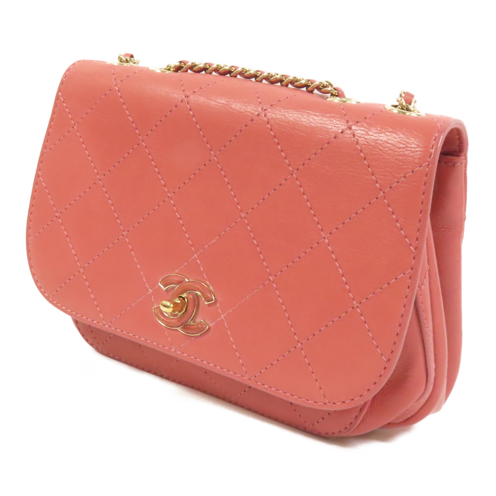 CHANEL 牛皮皮革Chain Shoulder金扣肩背袋