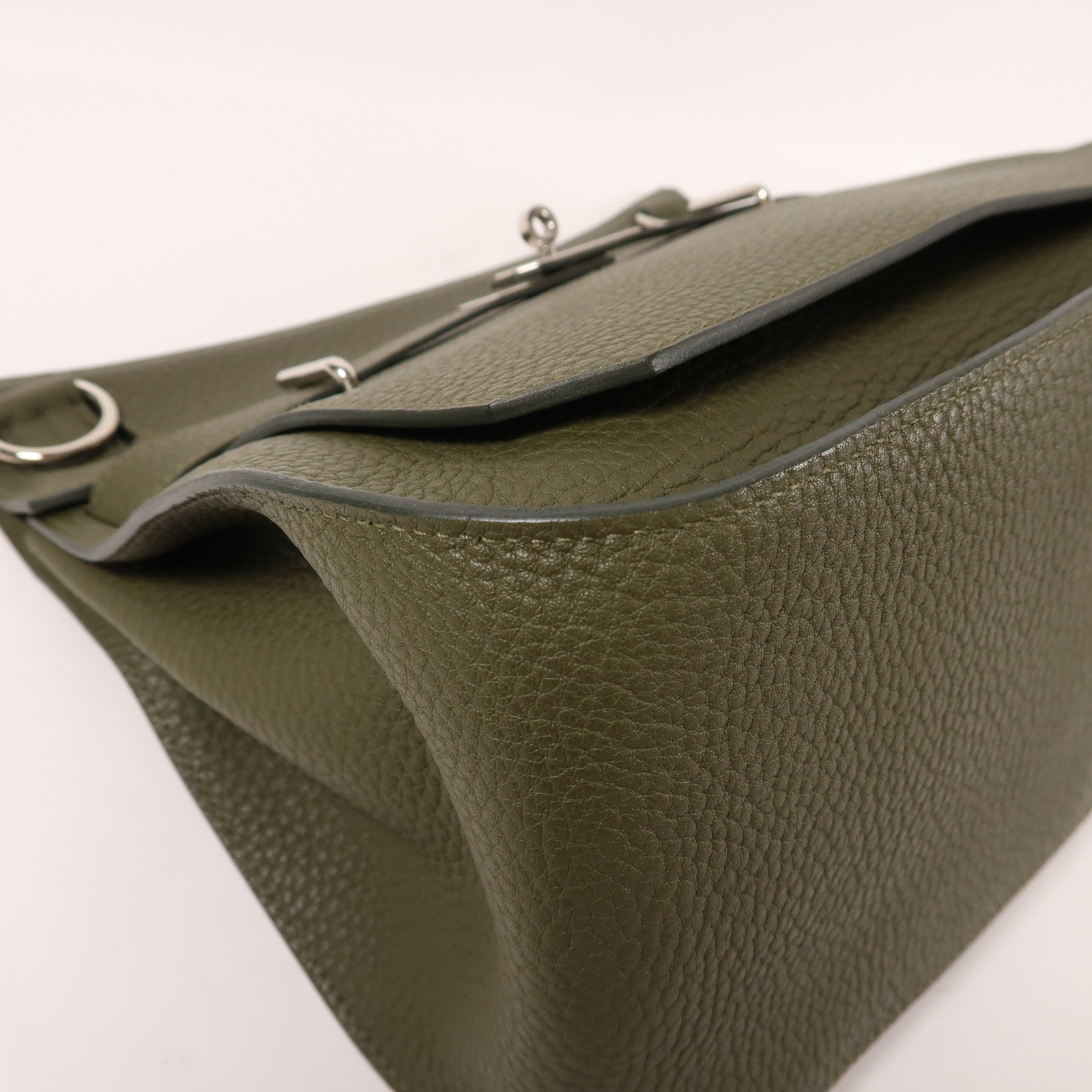 HERMES Clemence皮革Jypesiere 34銀扣肩背袋Vert Verone