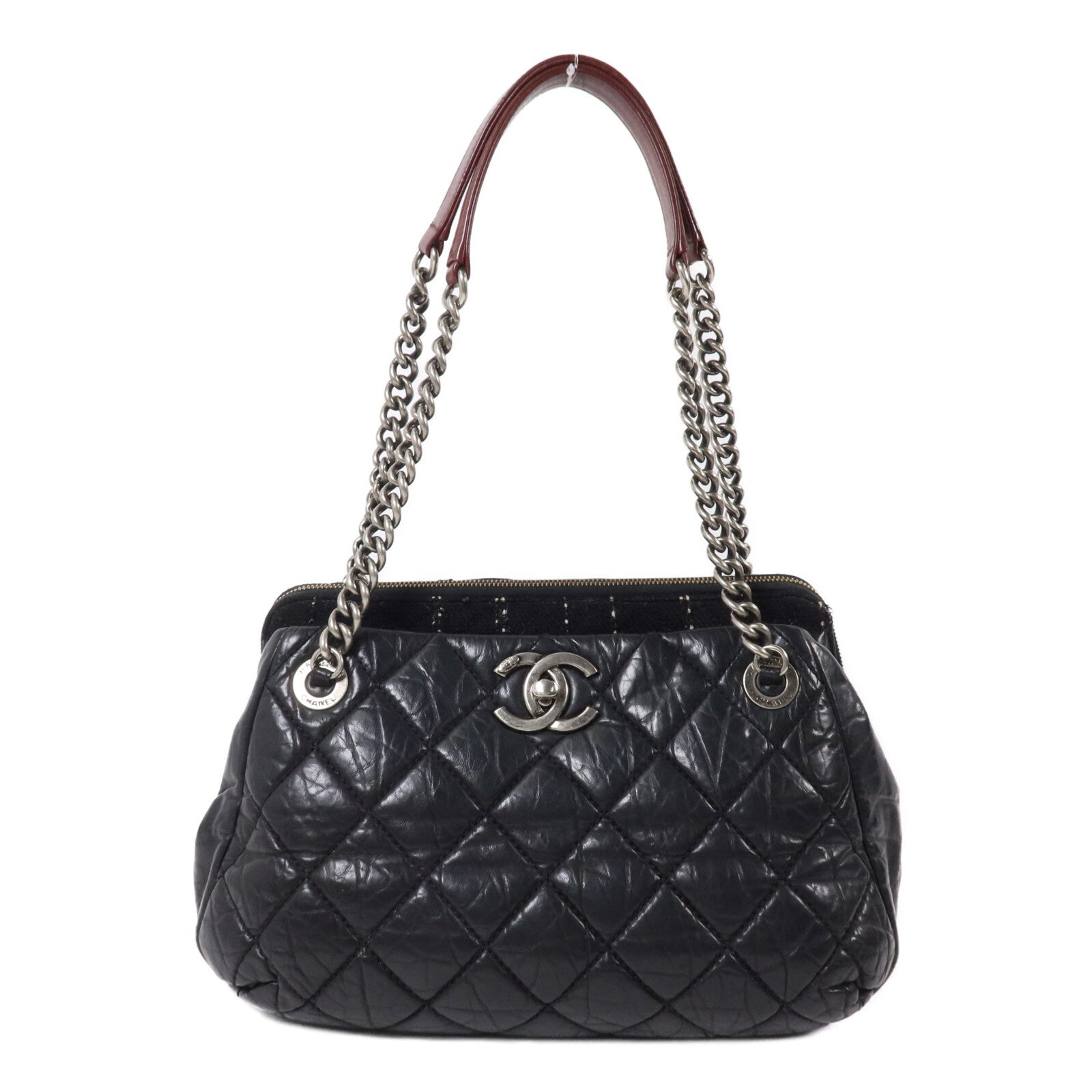 CHANEL 牛皮皮革/Tweed Chain Shoulder鏈帶肩背袋