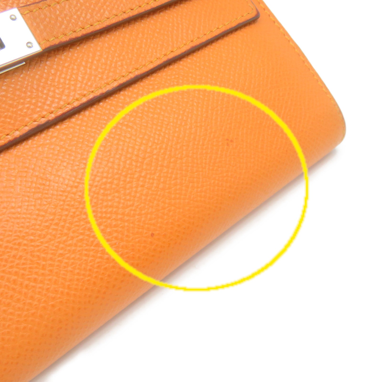 HERMES Epsom Leather Kelly Wallet Silver Buckle Long Wallet Orange Orange