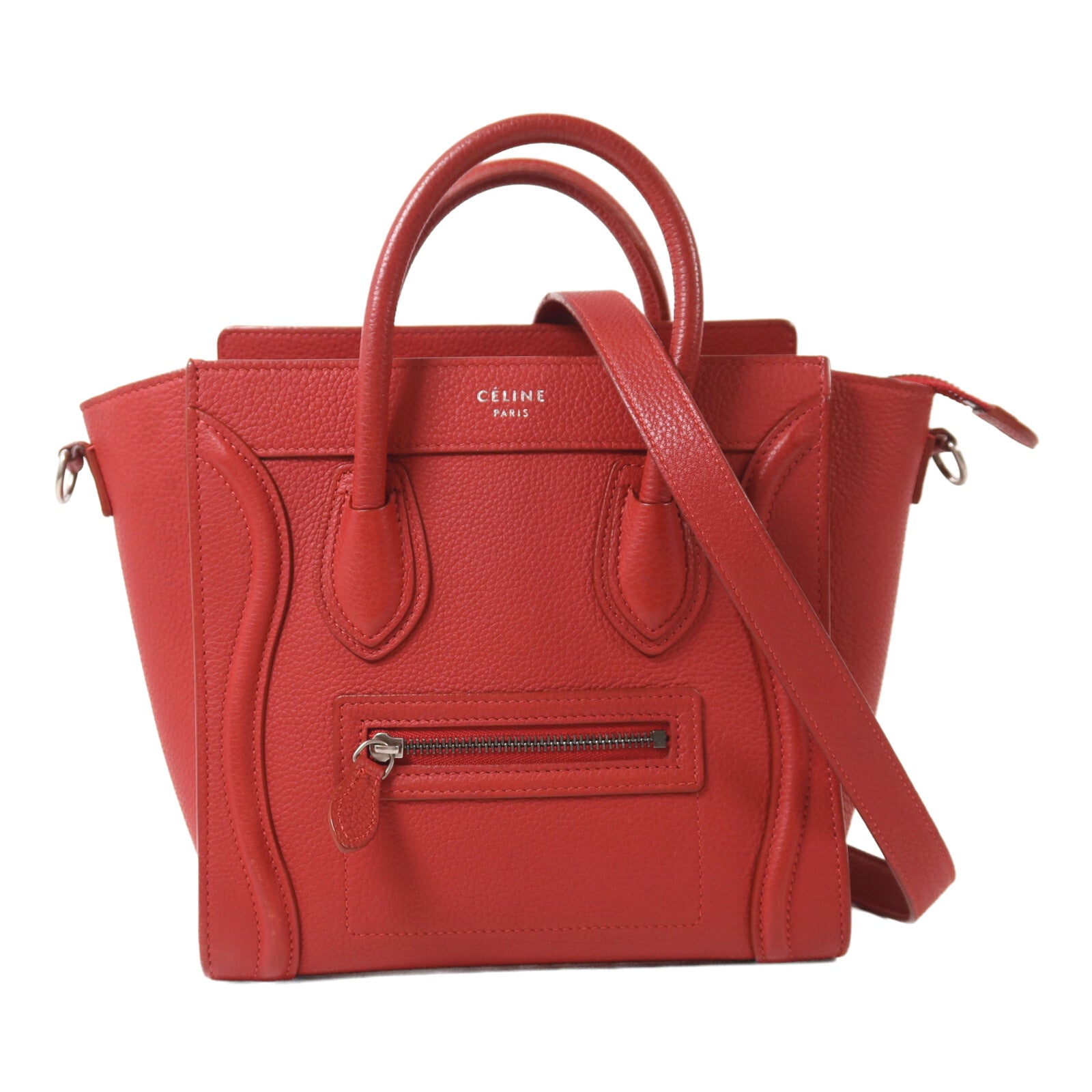 CELINE 牛皮皮革Nano Luggage銀扣手挽肩背兩用袋