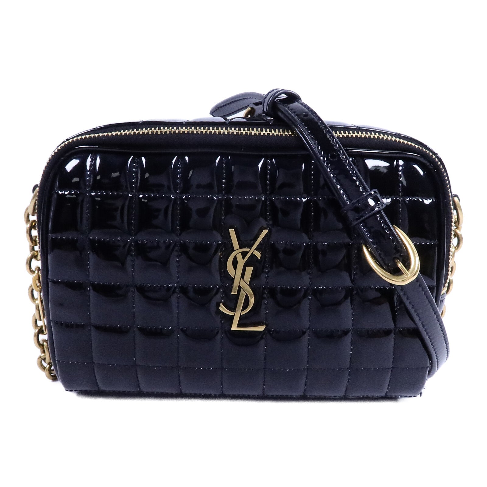 SAINT LAURENT 漆皮皮革Mini Cassandre Camera Bag鏈帶肩背袋
