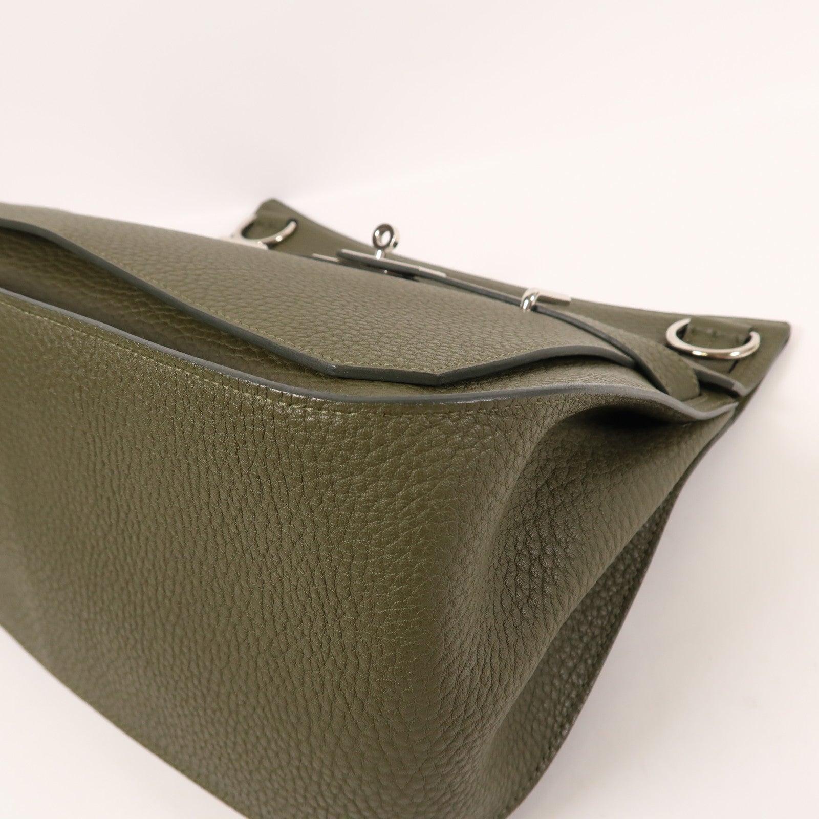 HERMES Clemence皮革Jypesiere 34銀扣肩背袋Vert Verone