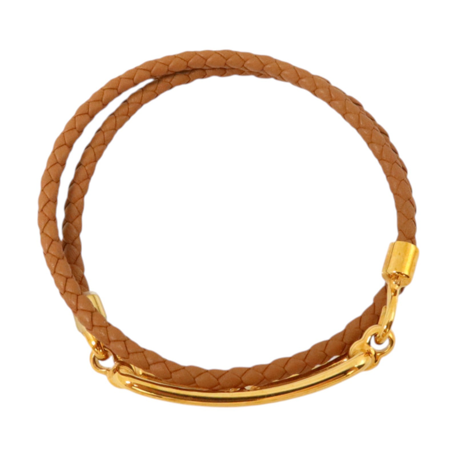 HERMES Swift皮革/金屬Roulis Double Bracelet金扣手鏈Gold