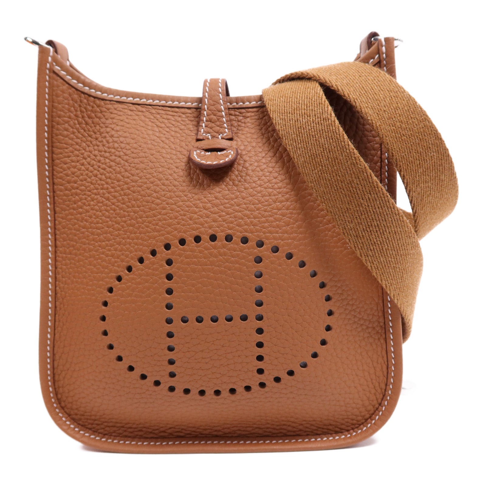 HERMES Clemence皮革Evelyne TPM銀扣肩背袋Gold