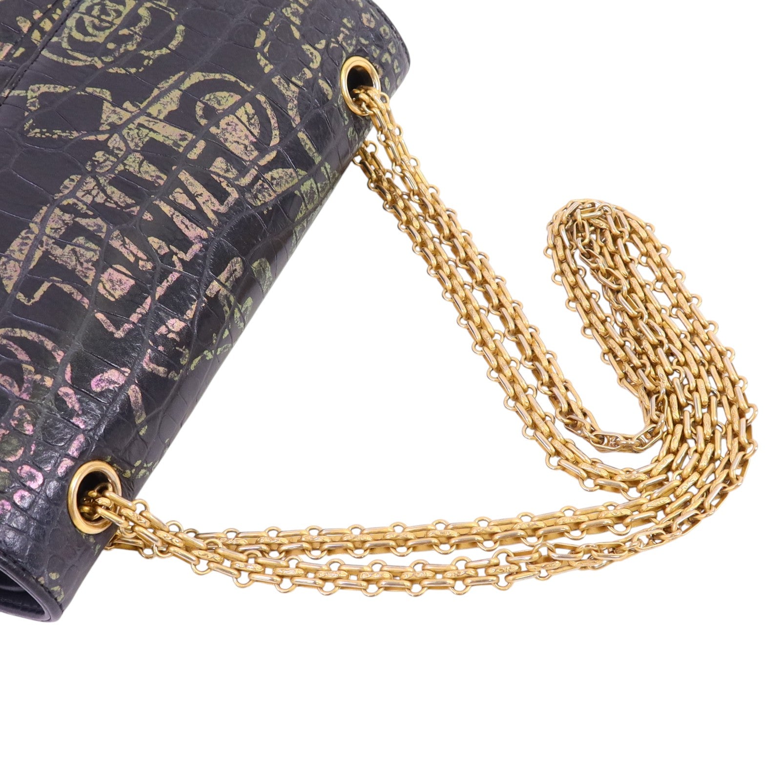 CHANEL 牛皮皮革2.55 Graffiti Reissue金扣鏈帶肩背袋