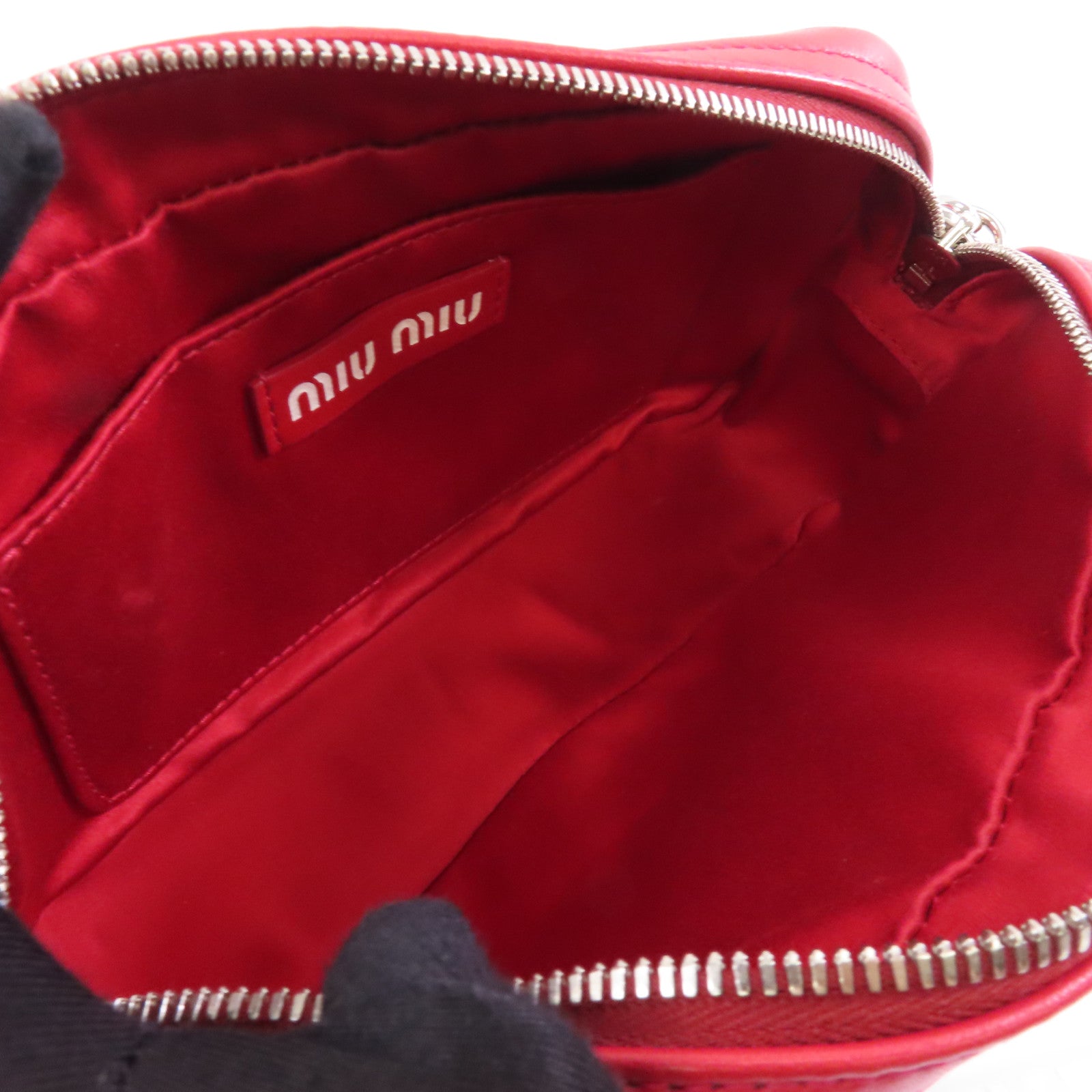 Miu Miu 【激減優惠】羊皮皮革Crystal Chain Shoulder Bag銀扣肩背袋紅色