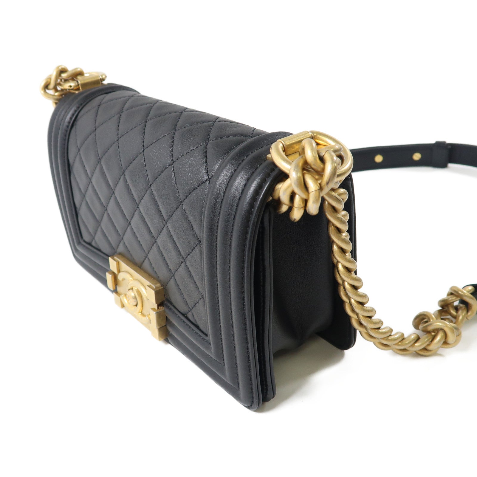 CHANEL 羊皮皮革Boy Chanel 20金扣肩背袋黑色