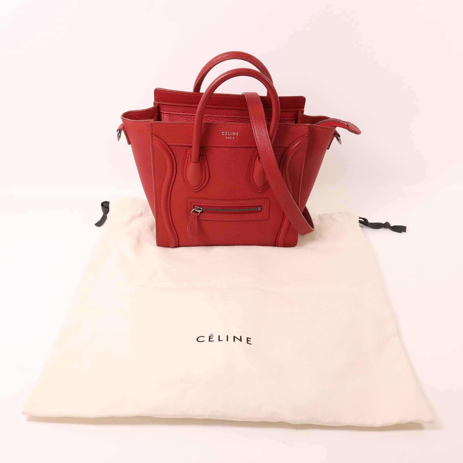 CELINE 牛皮皮革Nano Luggage銀扣手挽肩背兩用袋