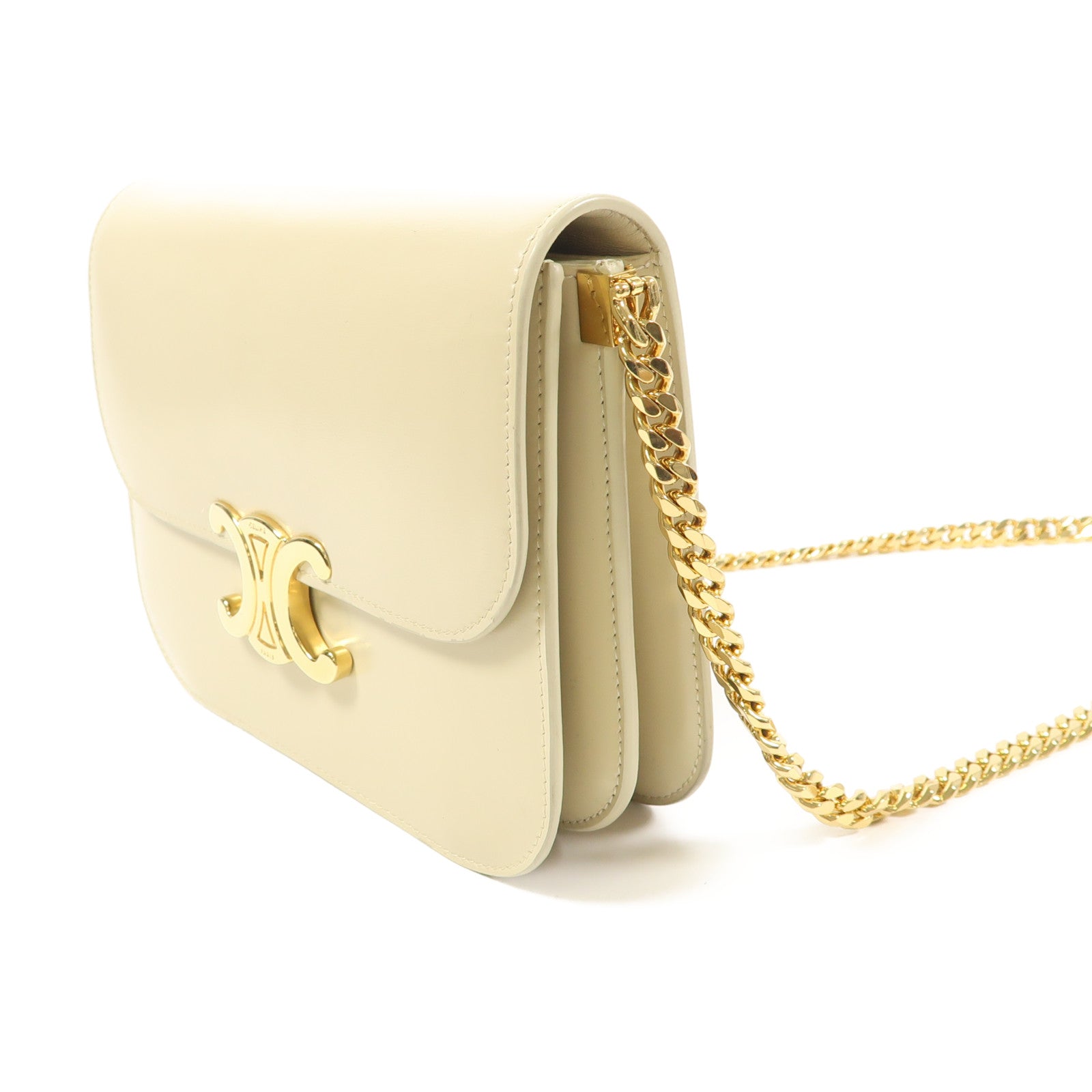 CELINE 牛皮皮革Teen Triomphe In Shiny金扣鏈帶肩背袋