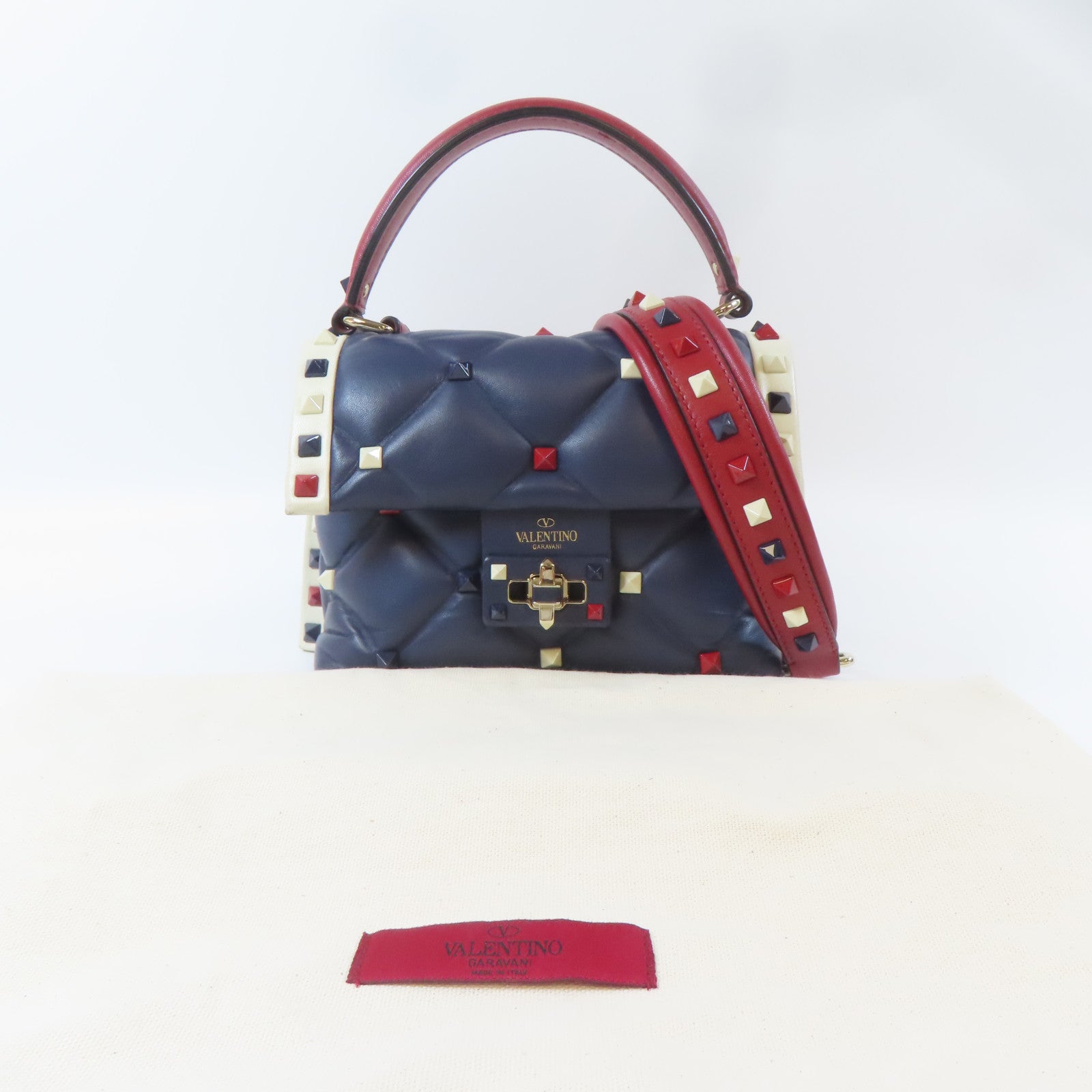 Valentino 牛皮皮革2 Way Shoulder Bag銀扣手挽肩背兩用袋藍色/紅色/白色