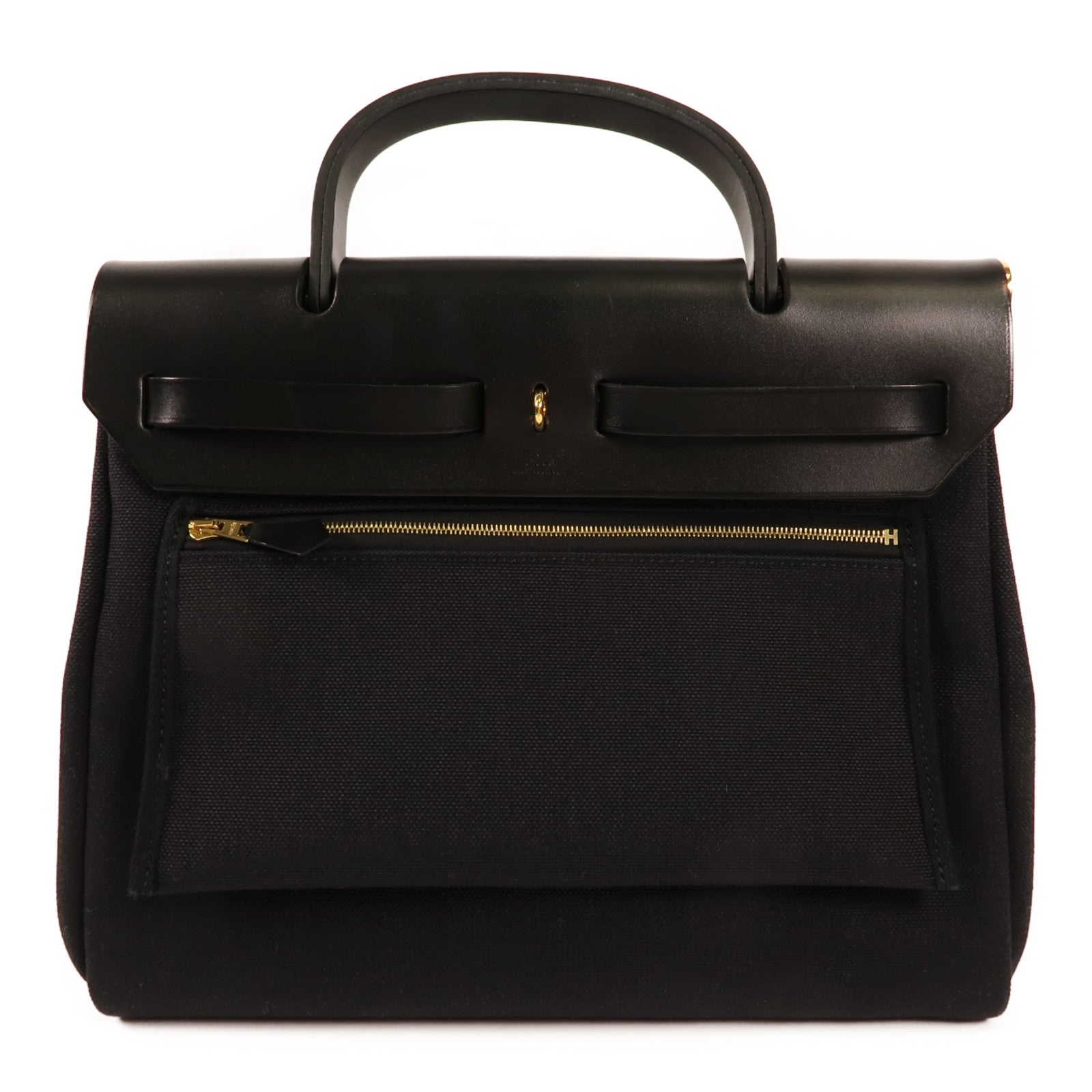 HERMES 帆布Herbag PM金扣手挽肩背兩用袋89 Noir