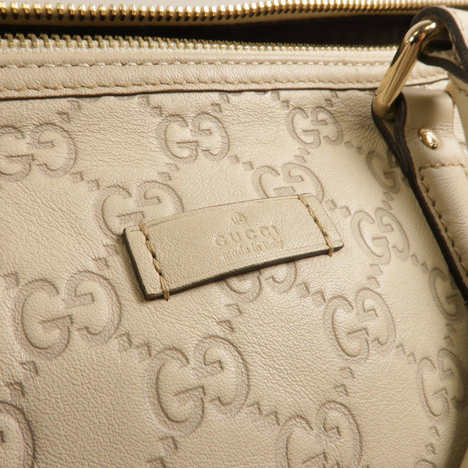 GUCCI GG Boston Bag Calfskin Leather Light Gray