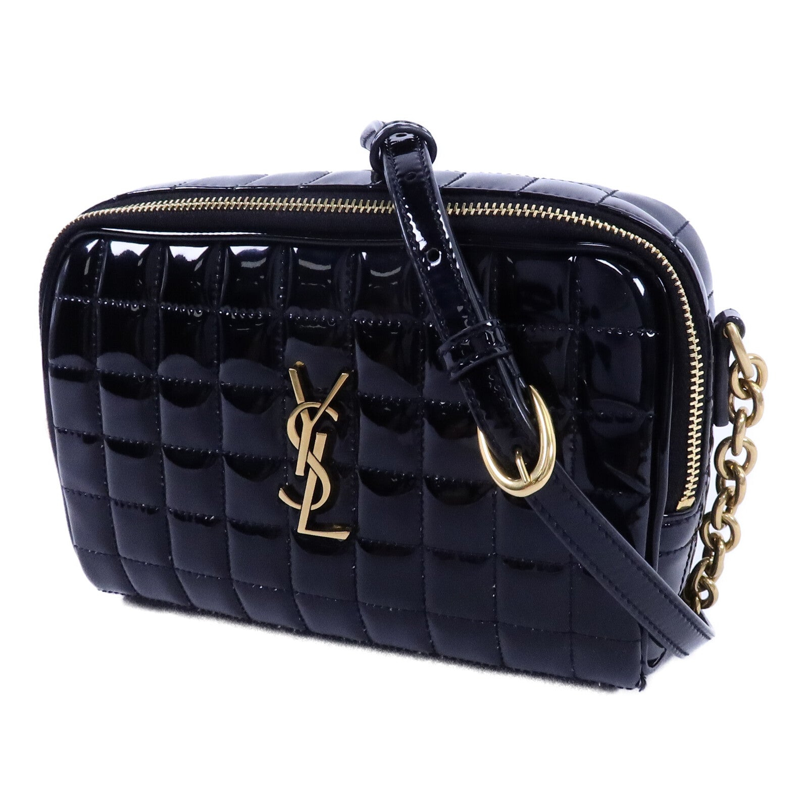 SAINT LAURENT 漆皮皮革Mini Cassandre Camera Bag鏈帶肩背袋