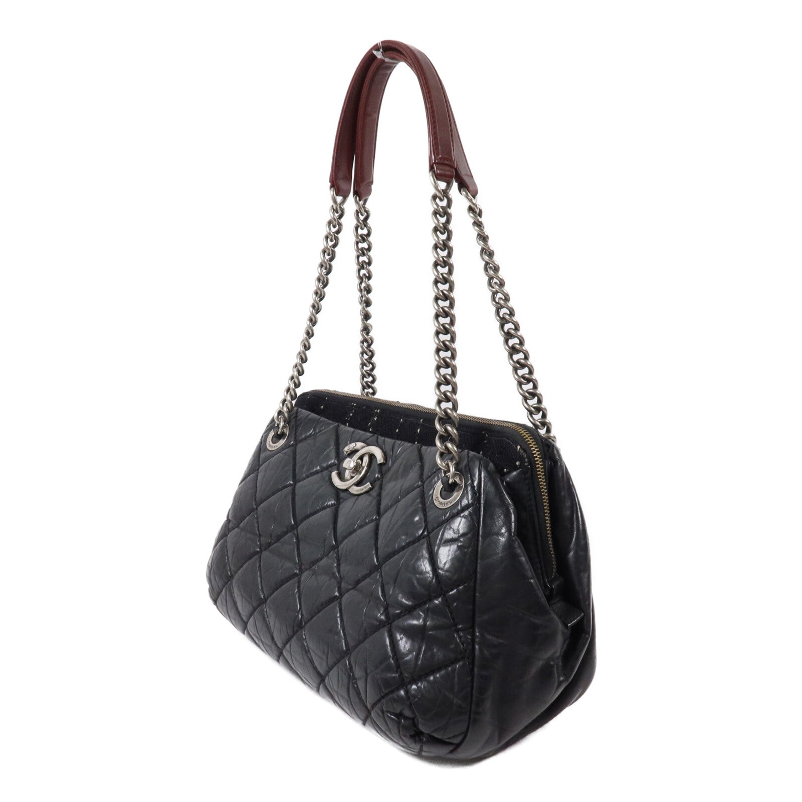 CHANEL 牛皮皮革/Tweed Chain Shoulder鏈帶肩背袋