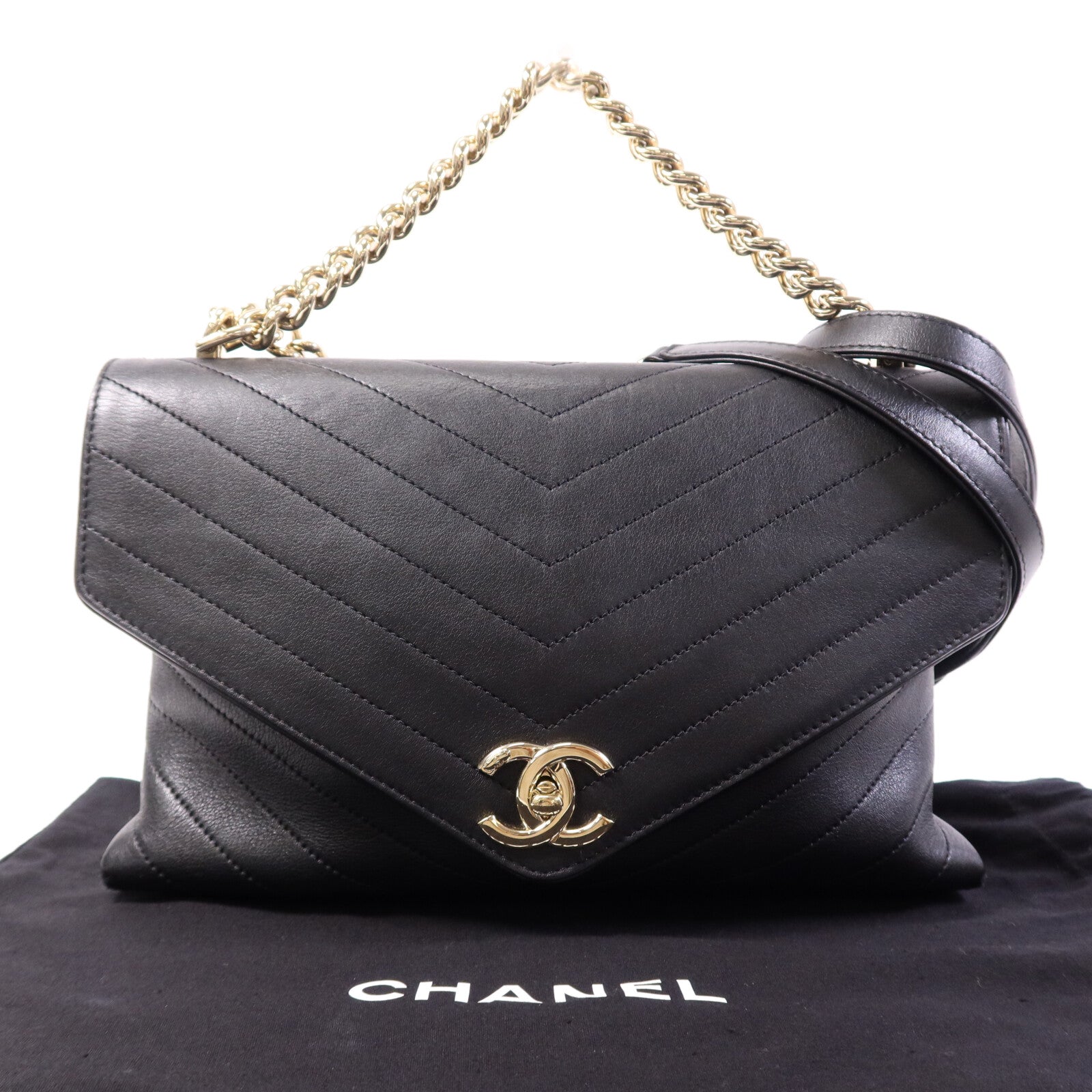 CHANEL 【激減優惠】牛皮皮革Shoulder Bag金扣鏈帶手挽肩背兩用袋