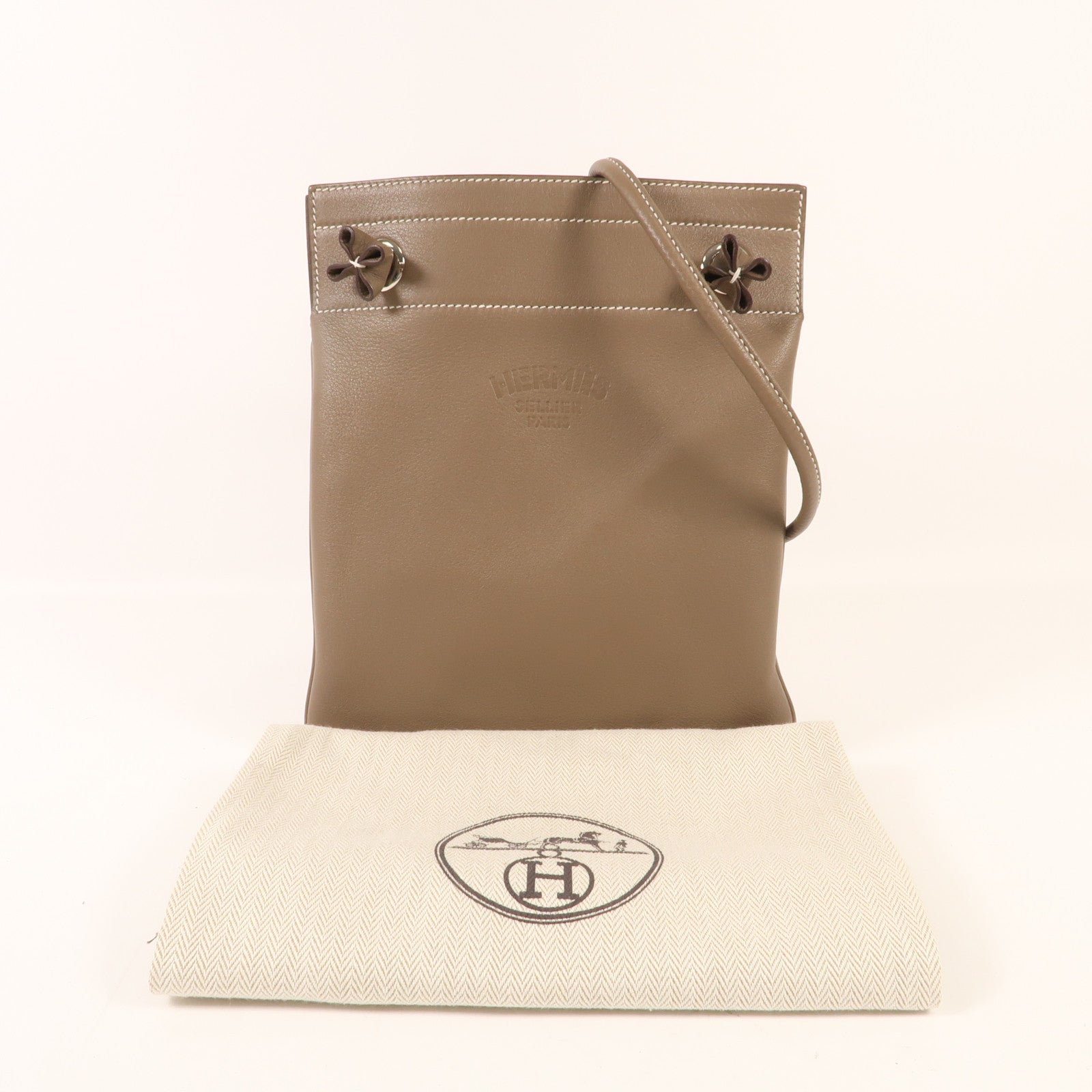 HERMES Swift皮革Aline Mini銀扣肩背袋Etoupe