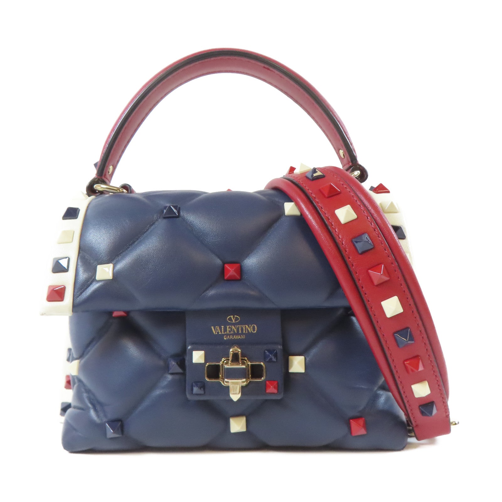 Valentino 牛皮皮革2 Way Shoulder Bag銀扣手挽肩背兩用袋藍色/紅色/白色