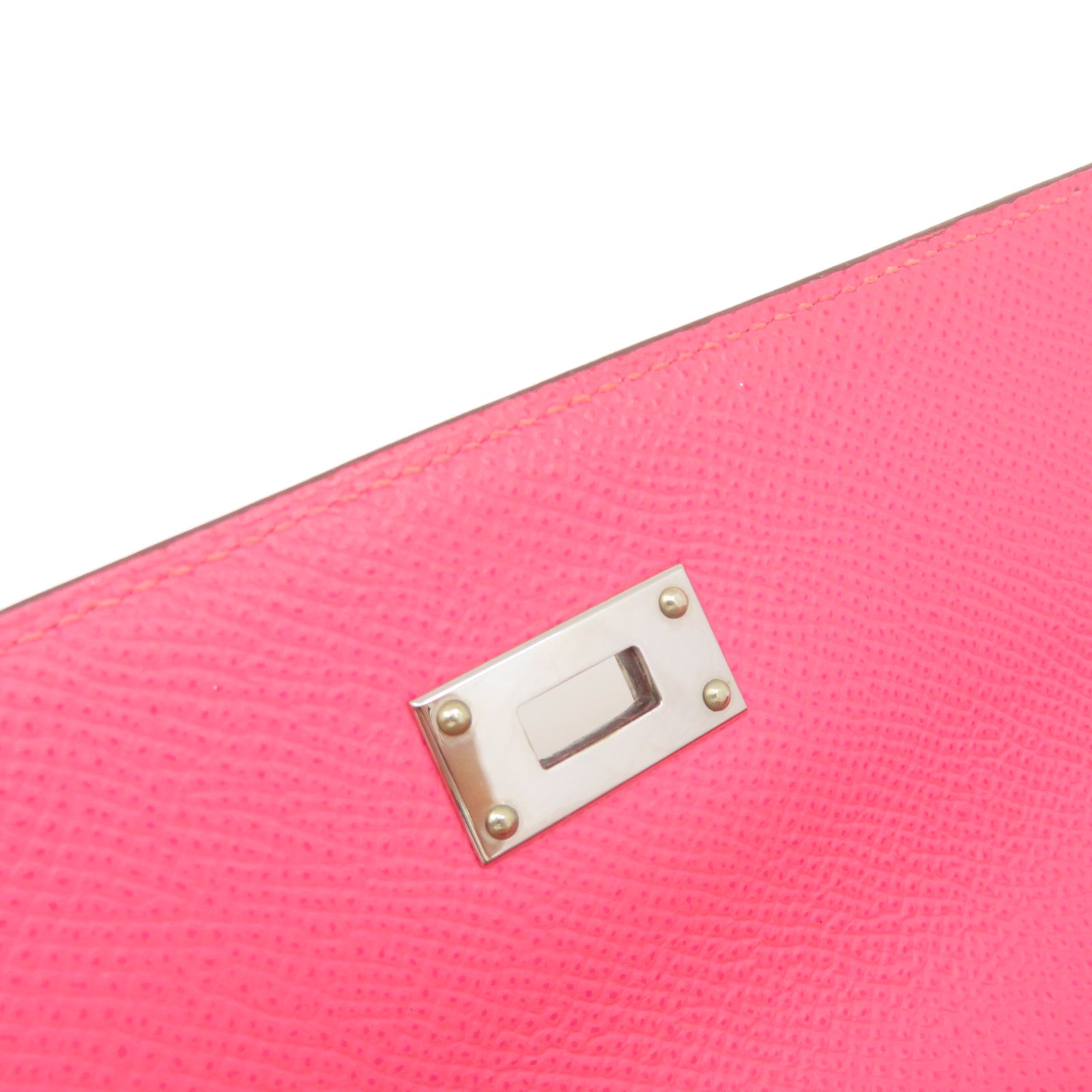 HERMES Epsom Leather Kelly Wallet Silver Buckle Long Wallet Orange Orange