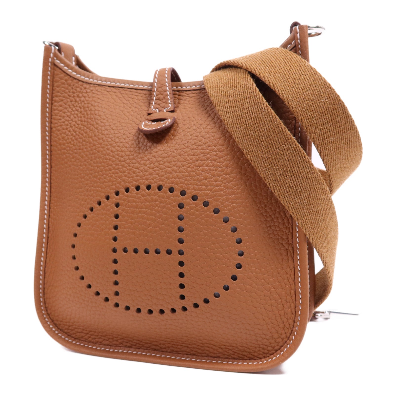 HERMES Clemence皮革Evelyne TPM銀扣肩背袋Gold