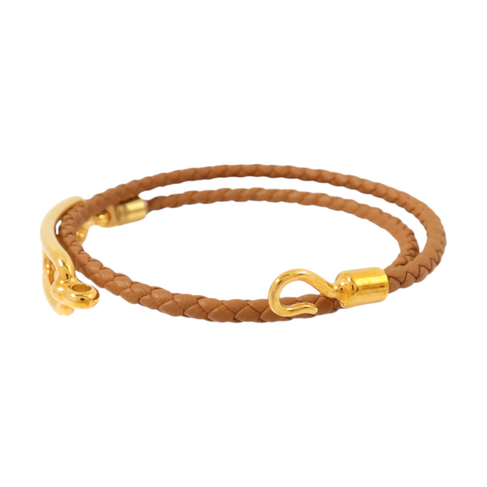 HERMES Swift皮革/金屬Roulis Double Bracelet金扣手鏈Gold