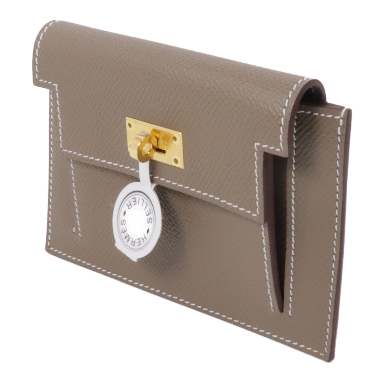 HERMES Epsom皮革Kelly Pocket金扣零錢包Etoupe
