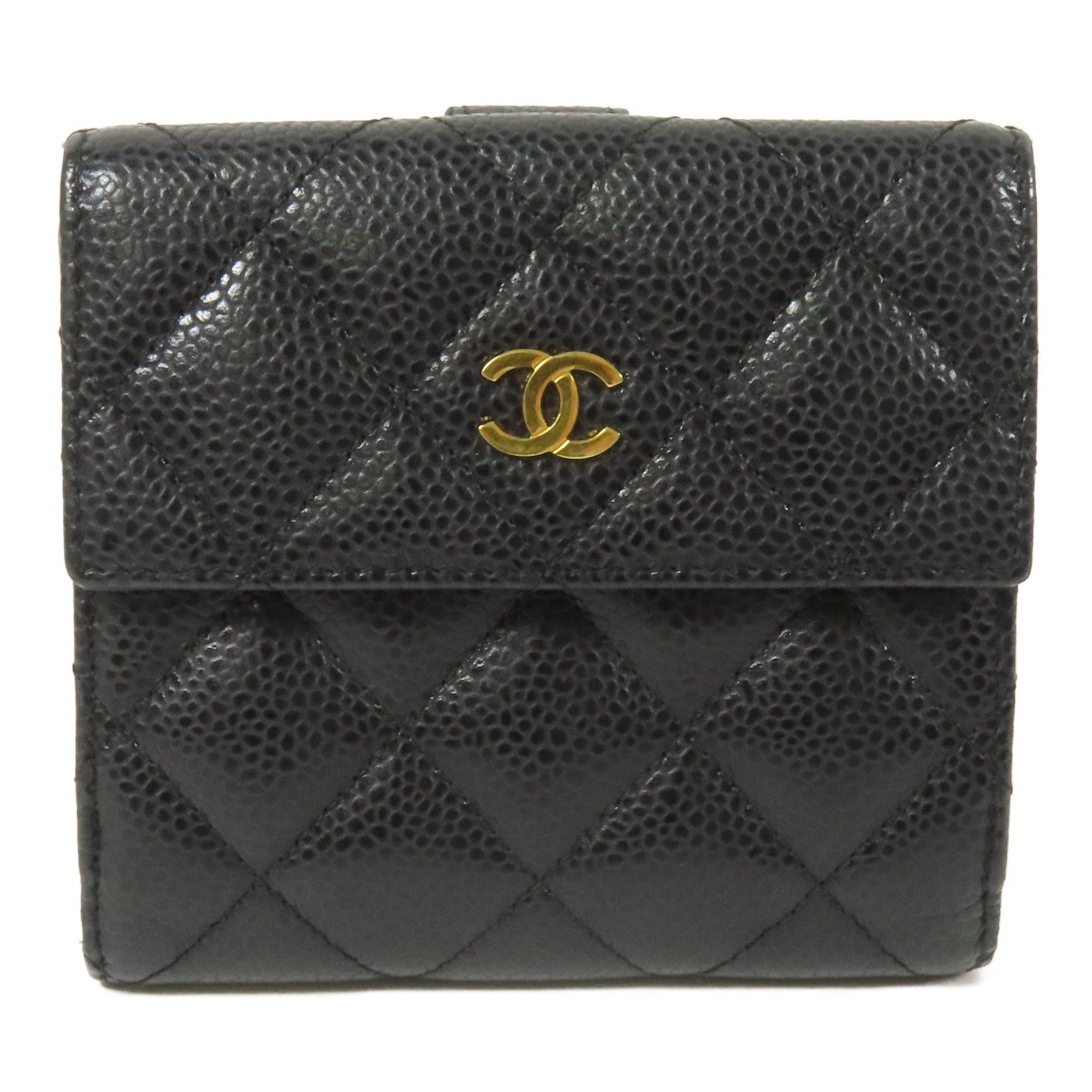 CHANEL 牛皮皮革Fold Wallet金扣錢包