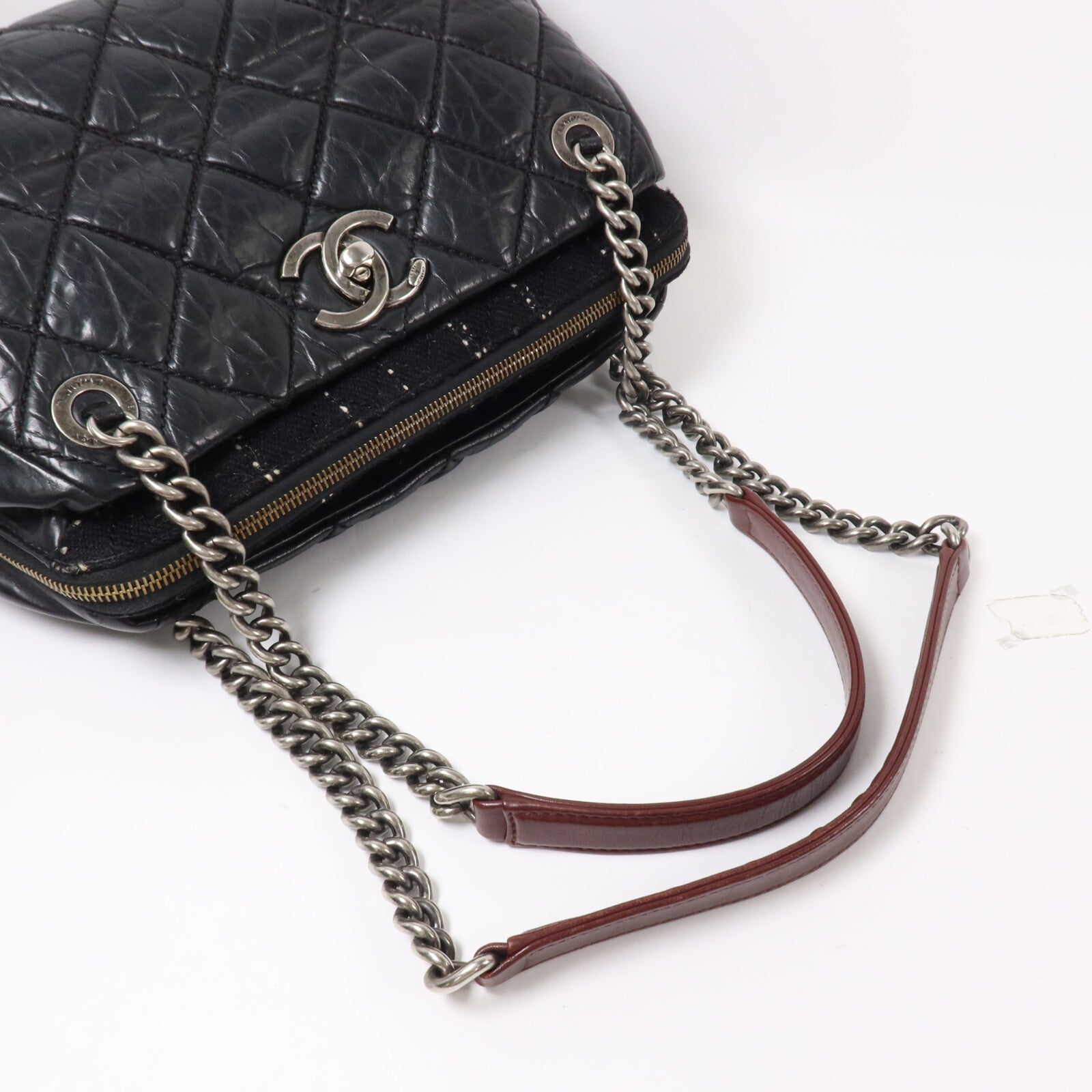 CHANEL 牛皮皮革/Tweed Chain Shoulder鏈帶肩背袋