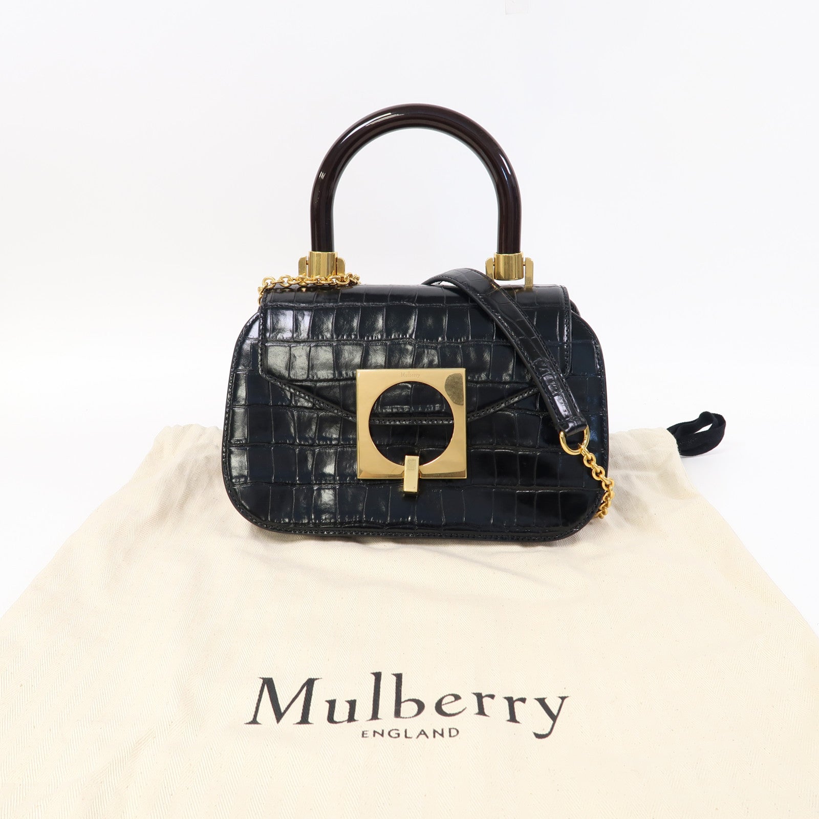 MULBERRY 牛皮皮革2 Way Shoulder金扣手挽肩背兩用袋黑色