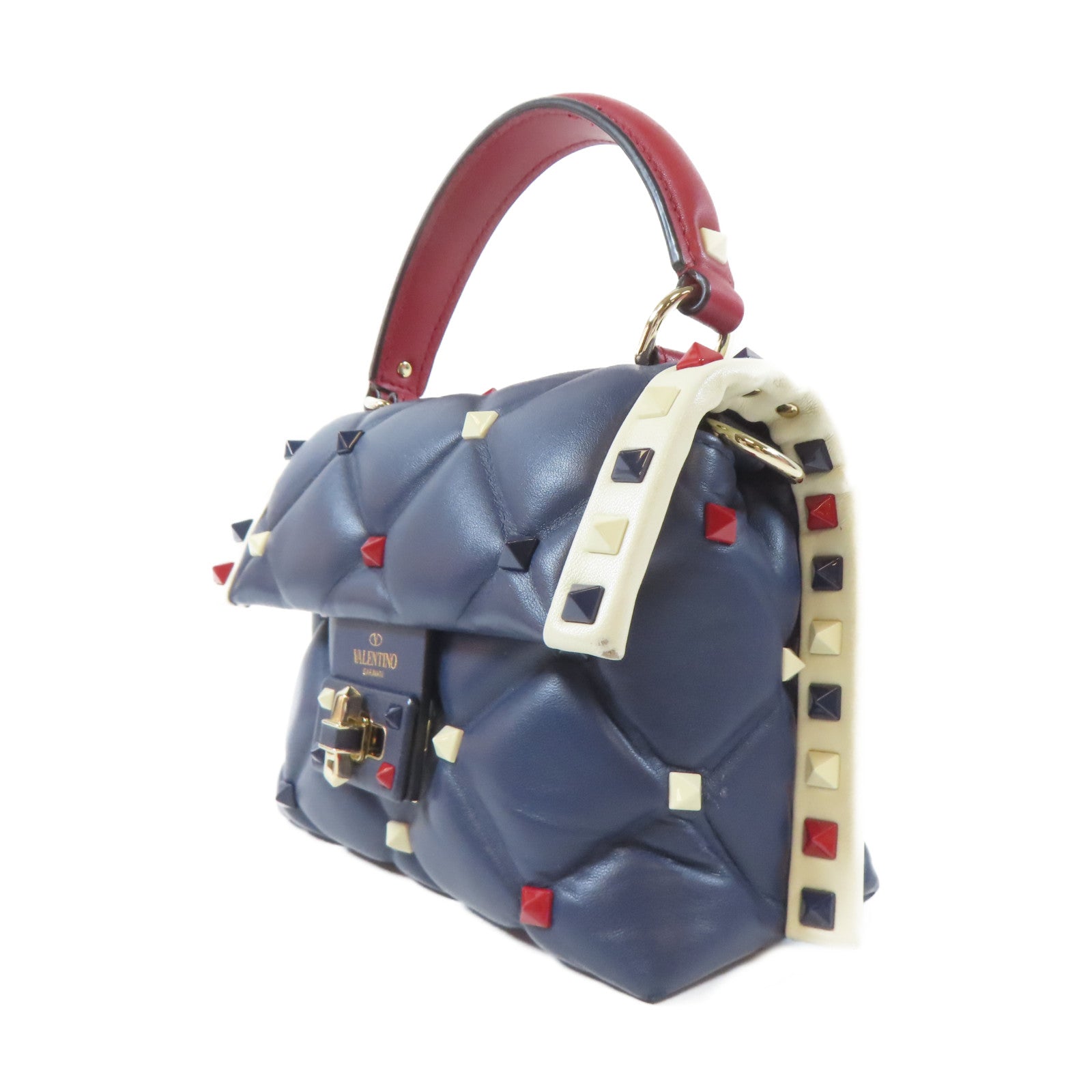 Valentino 牛皮皮革2 Way Shoulder Bag銀扣手挽肩背兩用袋藍色/紅色/白色