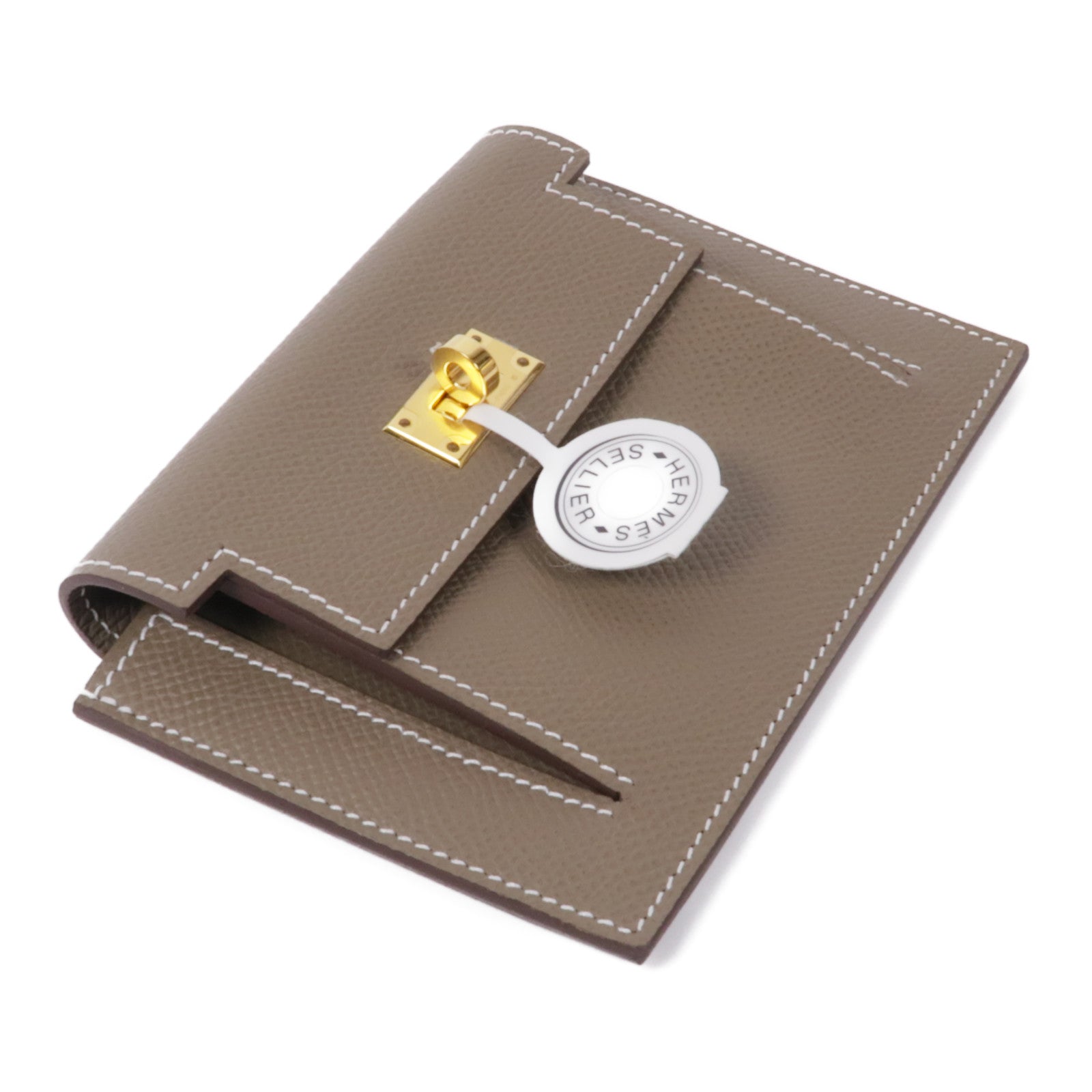 HERMES Epsom皮革Kelly Pocket金扣零錢包Etoupe