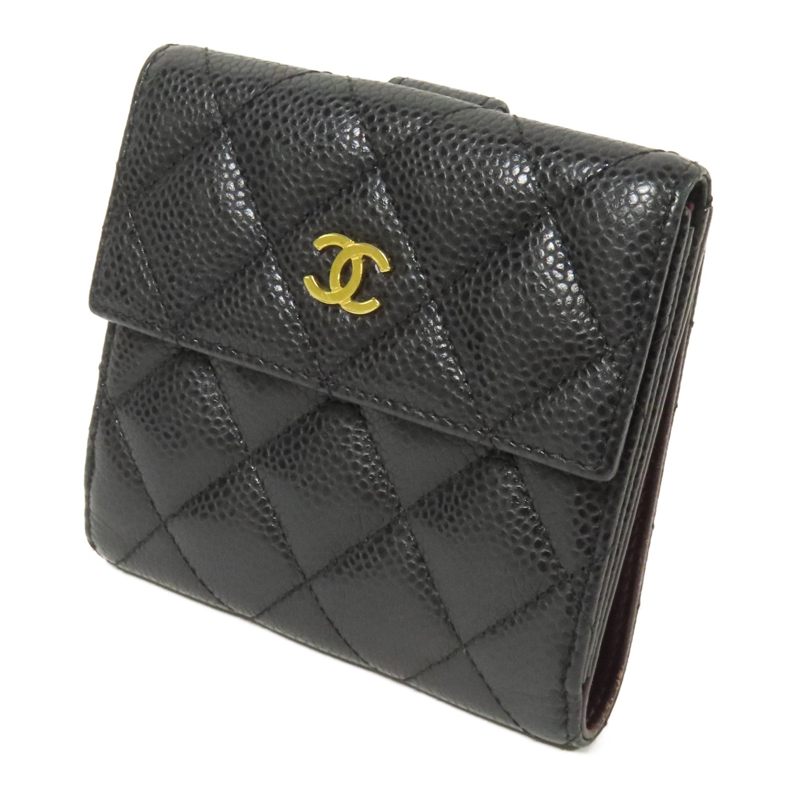 CHANEL 牛皮皮革Fold Wallet金扣錢包