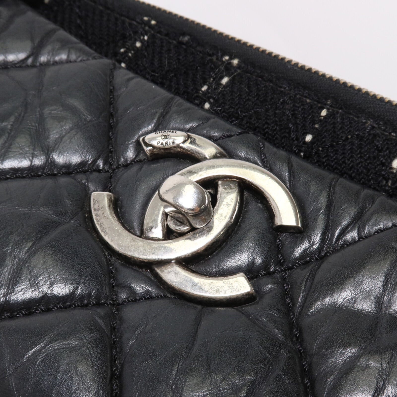 CHANEL 牛皮皮革/Tweed Chain Shoulder鏈帶肩背袋