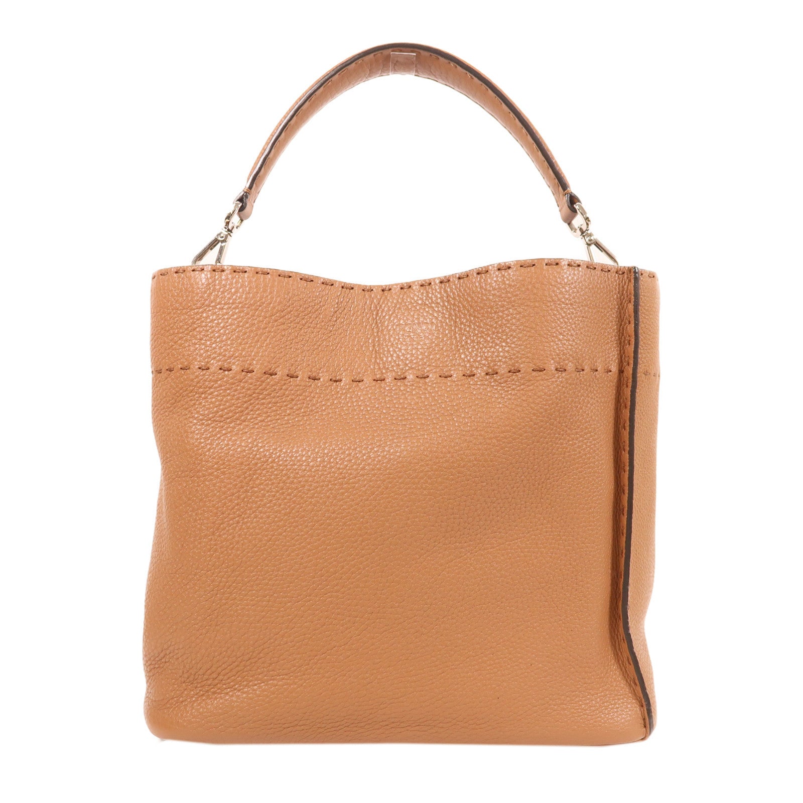 FENDI 牛皮皮革Shoulder Bag銀扣手挽肩背兩用袋棕色