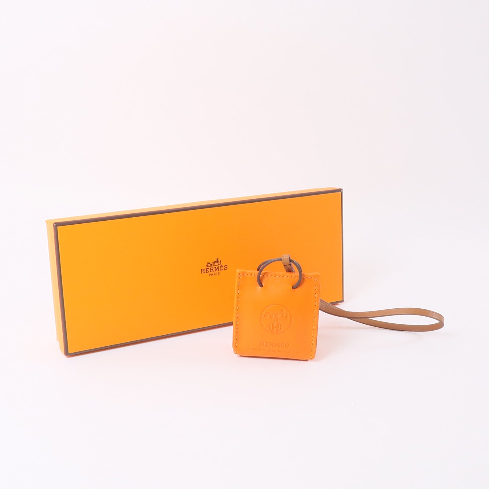 HERMES Swift皮革Shopping Bag Charm掛飾Orange/橙色