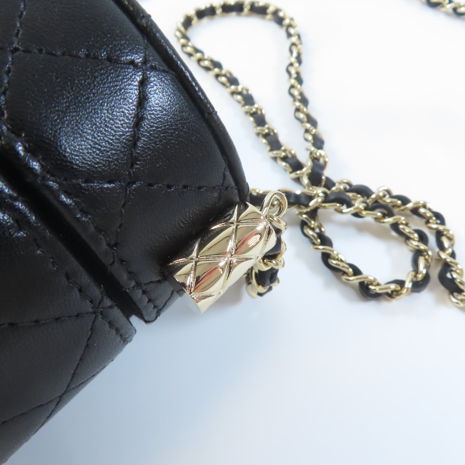 CHANEL 【激減優惠】菱格牛皮皮革Chain Shoulder金扣鏈帶肩背袋黑色